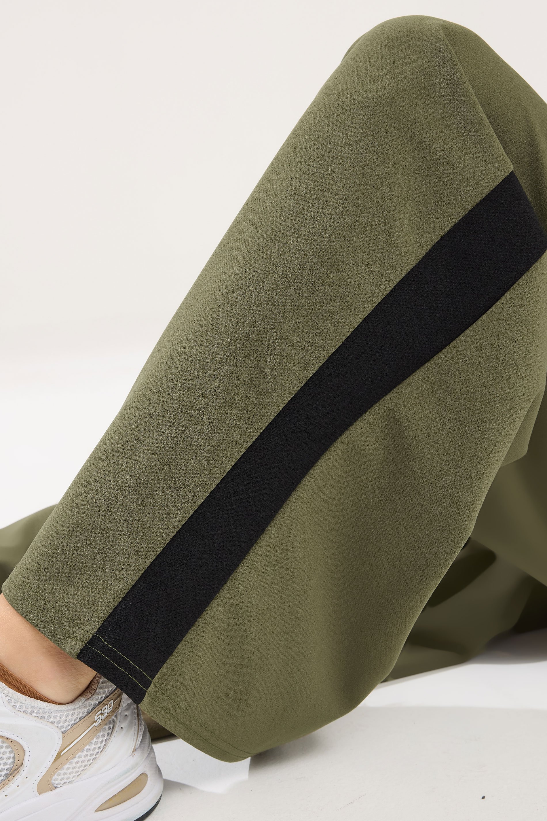 PixieGirl Petite Womens Olive Green Side Stripe Trousers | PixieGirl 4