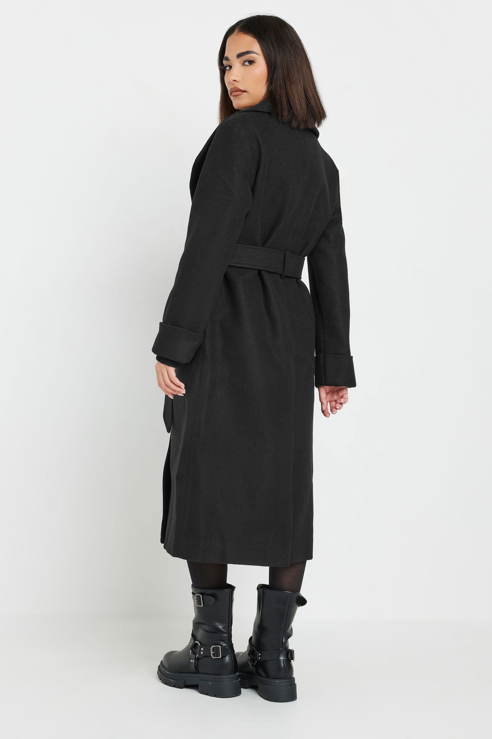 PixieGirl Petite Women's Black Belted Wrap Coat | PixieGirl 3