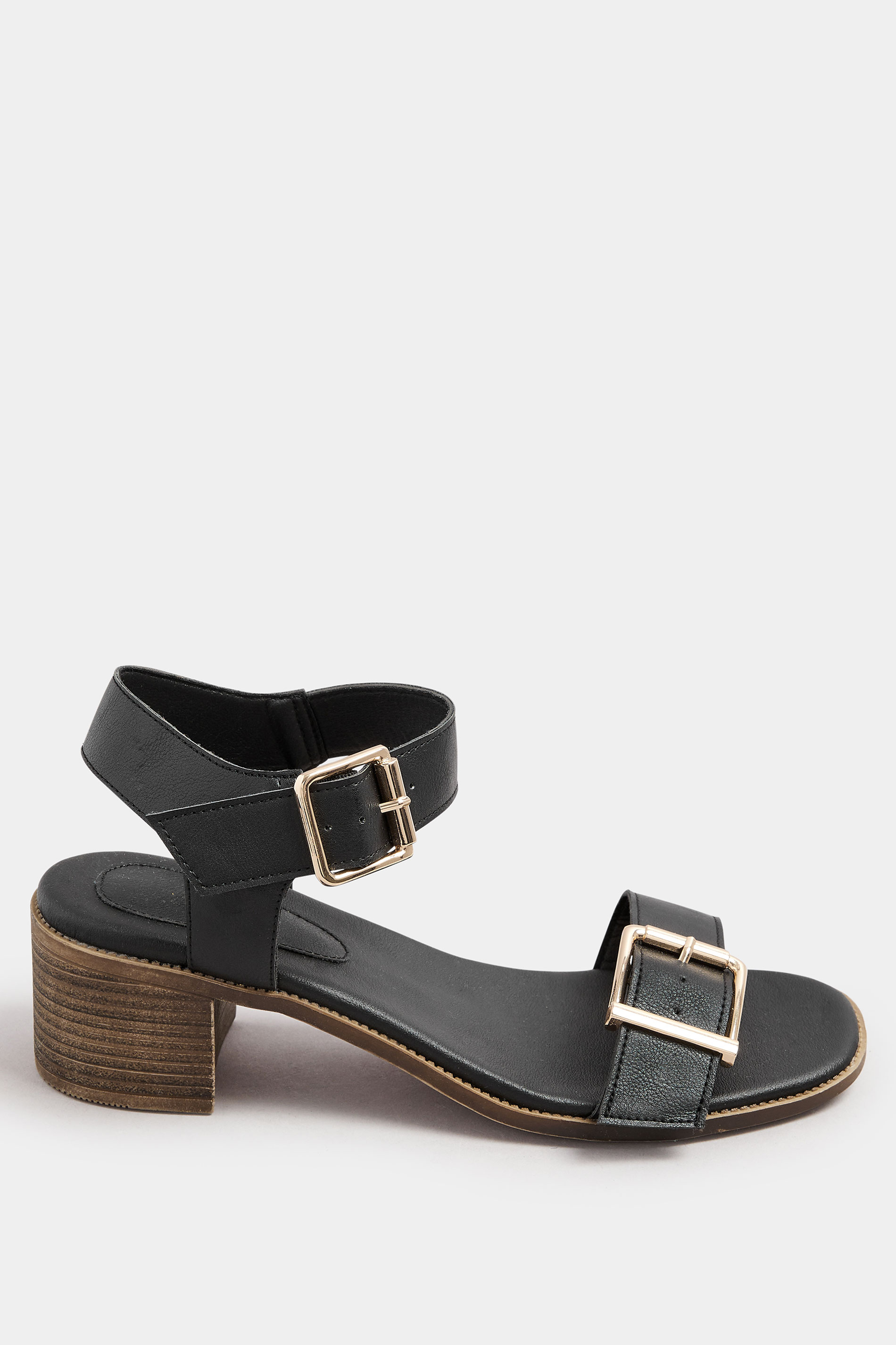 Black Faux Leather Buckle Block Heel Sandals In Wide E Fit & Extra Wide EEE Fit | Yours Clothing 3