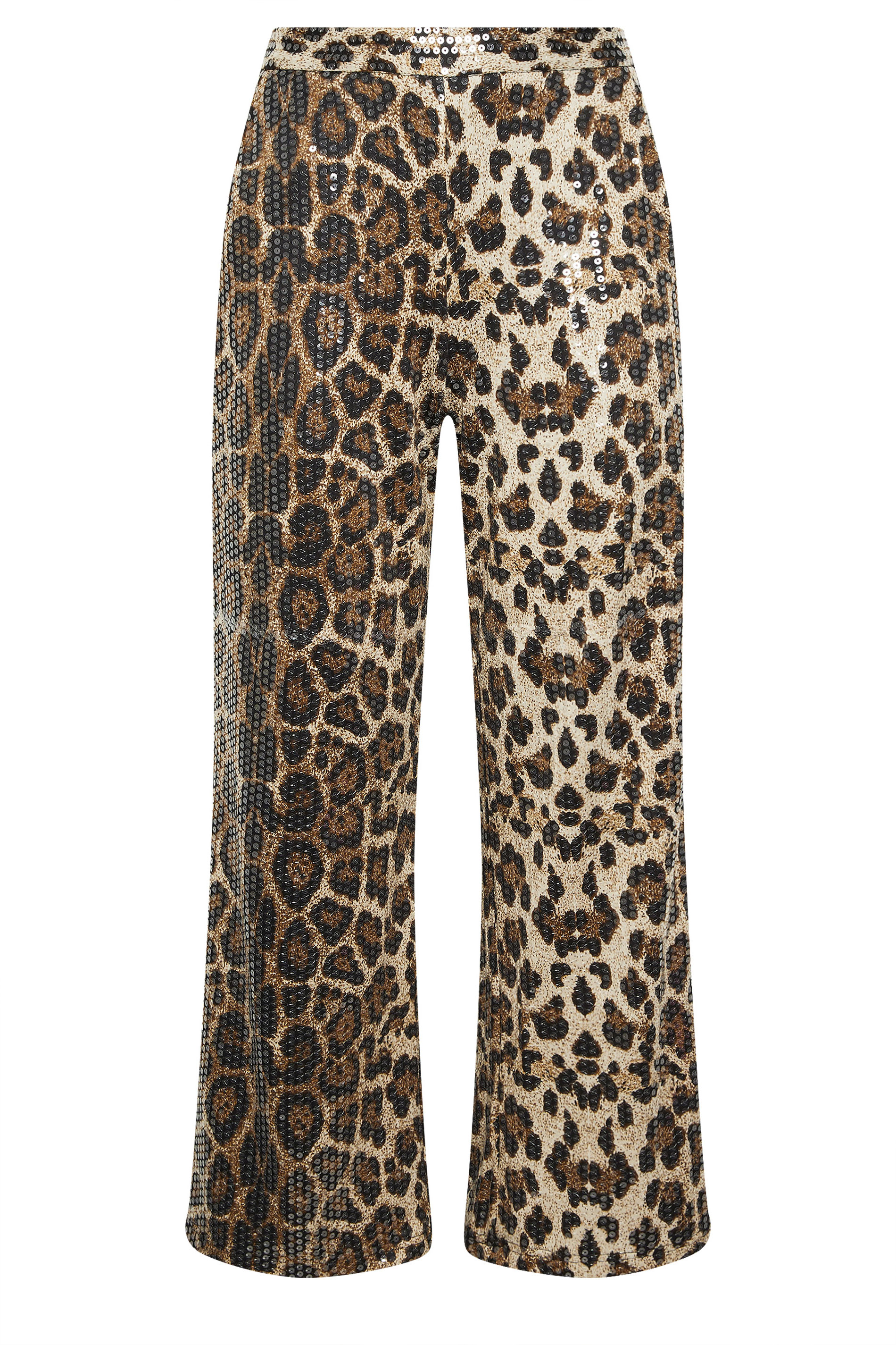 PixieGirl Petite Women's Brown Animal Sequin Wide Leg Trousers | PixieGirl 6