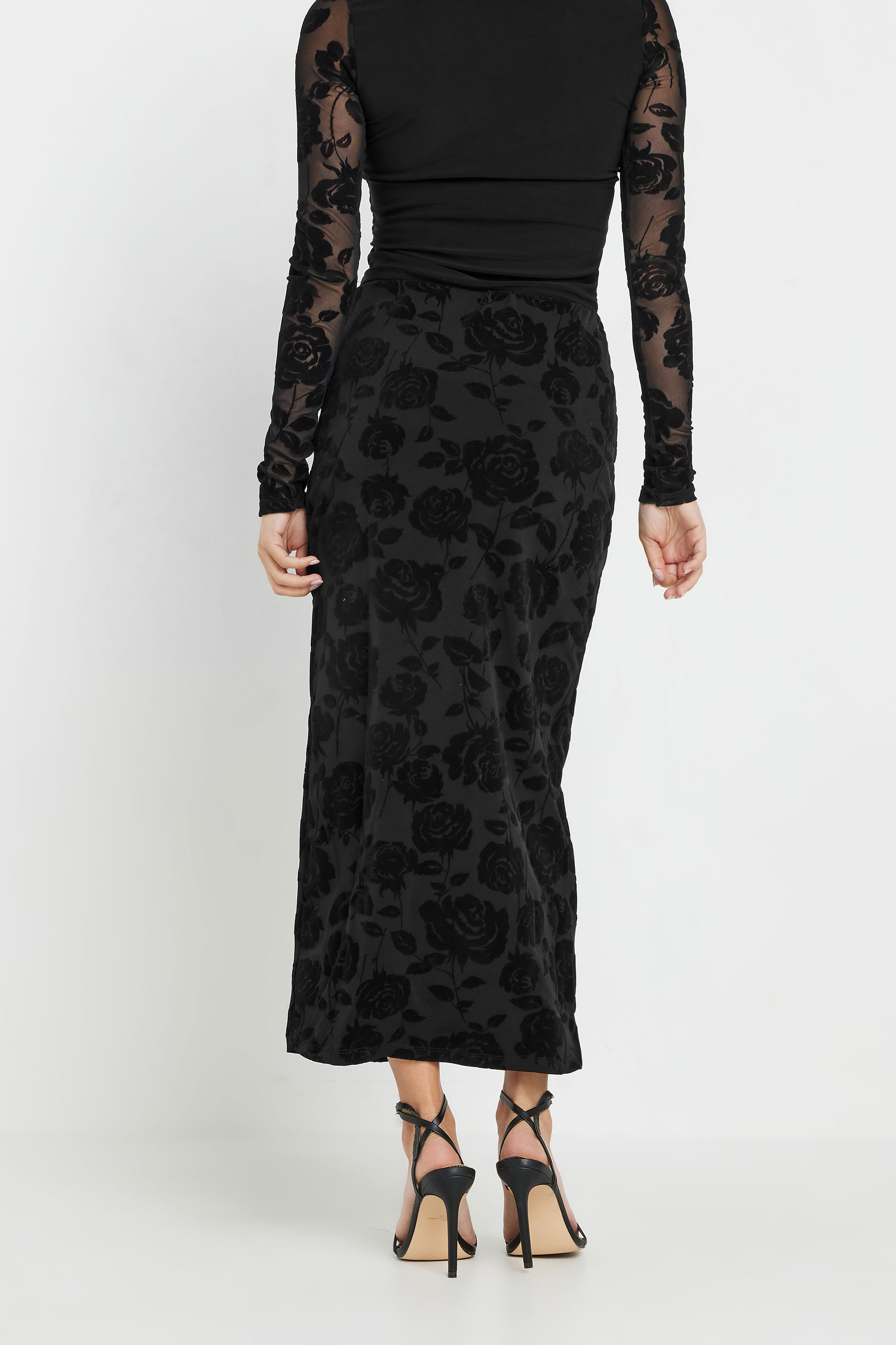 PixieGirl Petite Women's Black Velvet Rose Detailed Skirt | PixieGirl 3