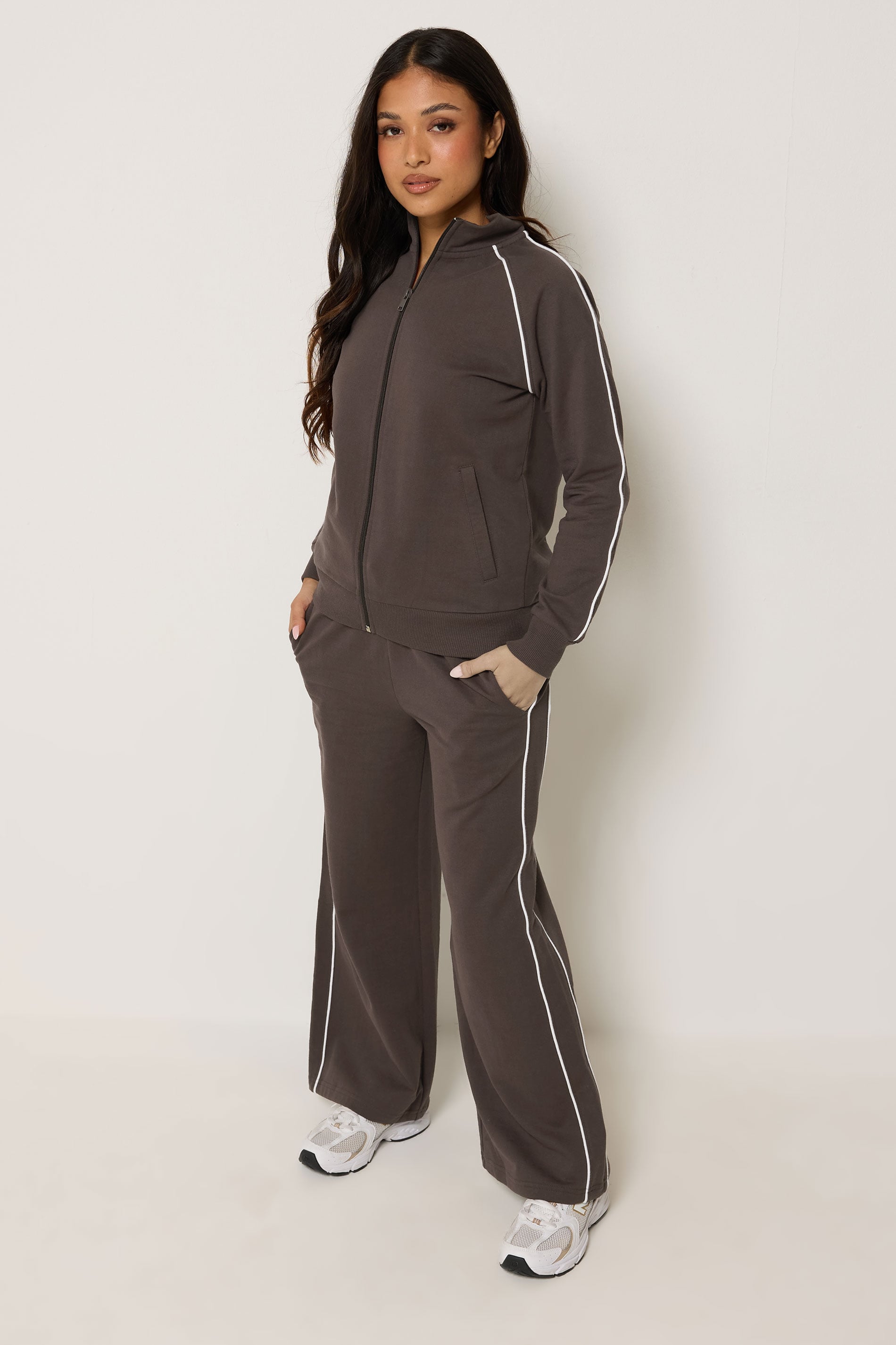 PixieGirl Petite Women's Chocolate Brown Contrast Jogger | PixieGirl 3