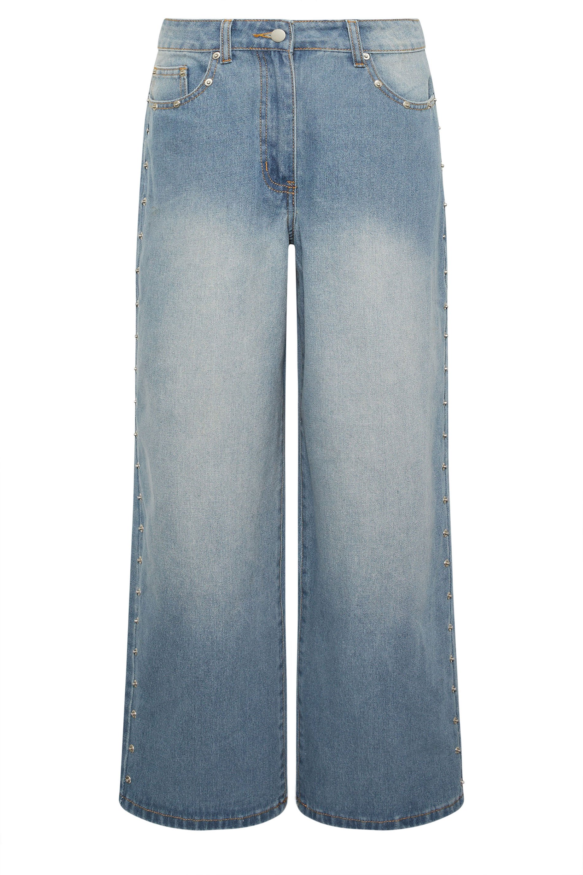 PixieGirl Petite Blue Rivet Non-Stretch Wide Leg Jeans | PixieGirl 5