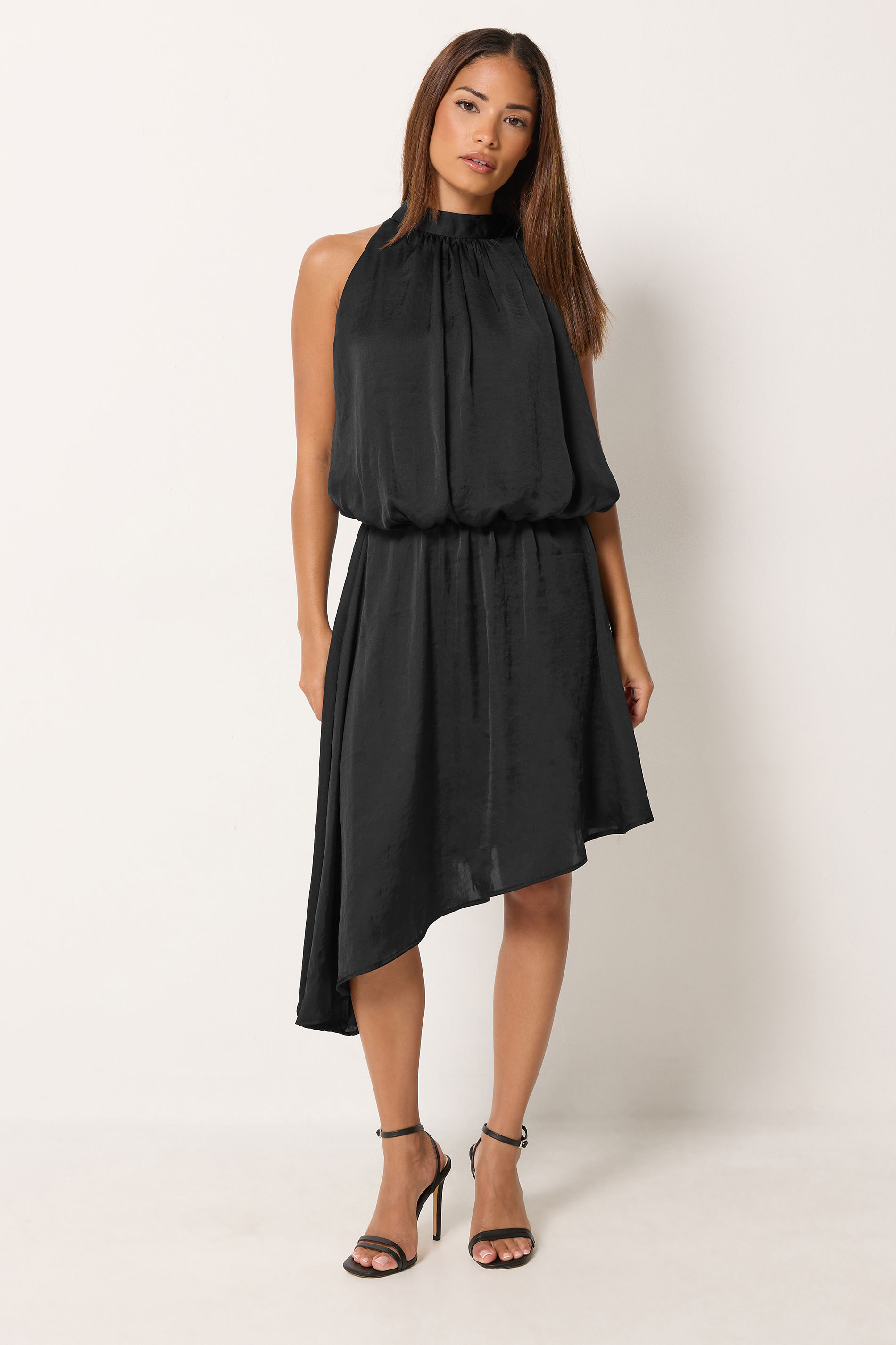 Pixiegirl Women's Black Petite Halter Neck Satin Dress Size 16