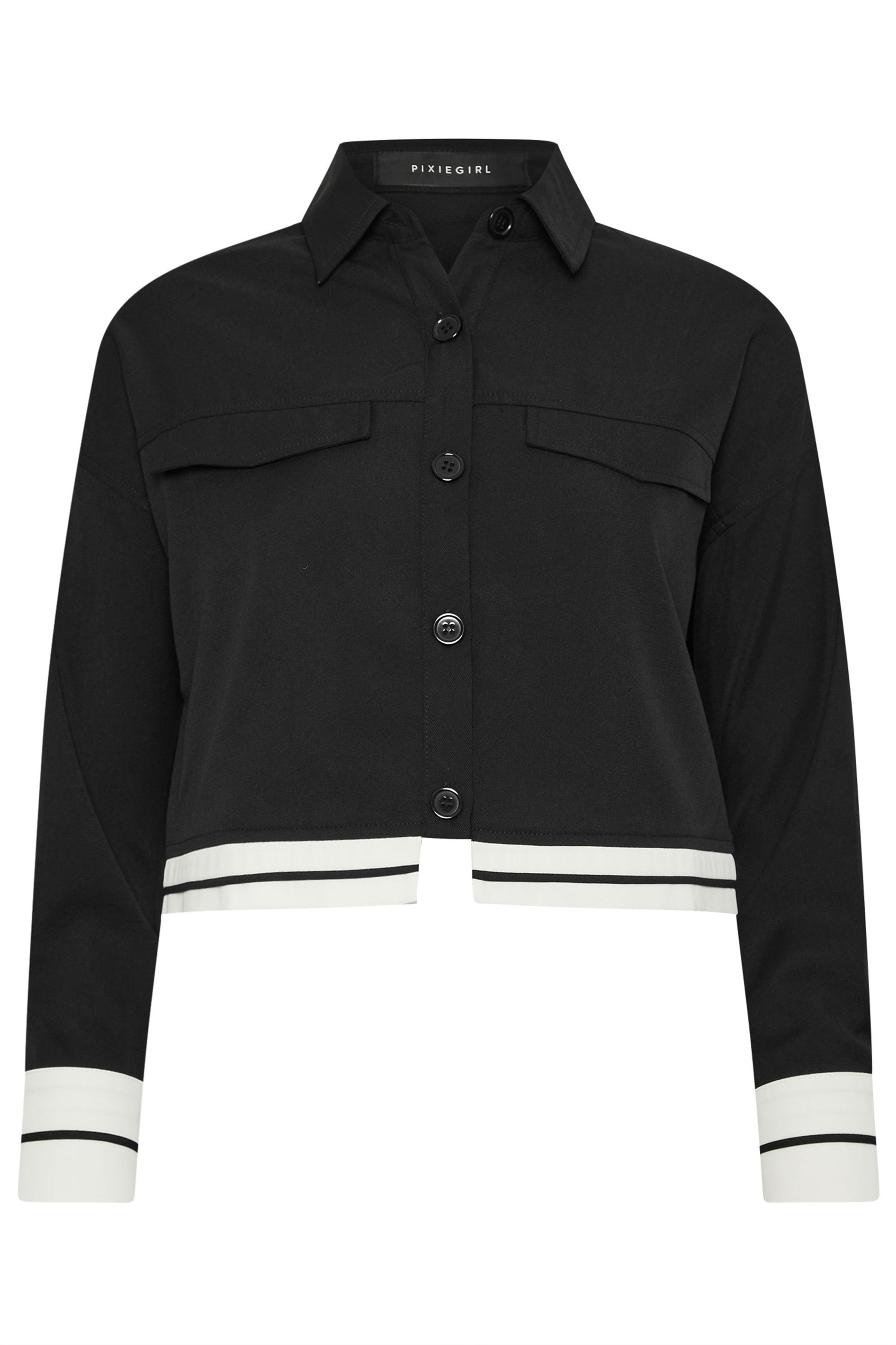PixieGirl Petite Women's Black Contrast Hemline Cropped Shirt | PixieGirl 5