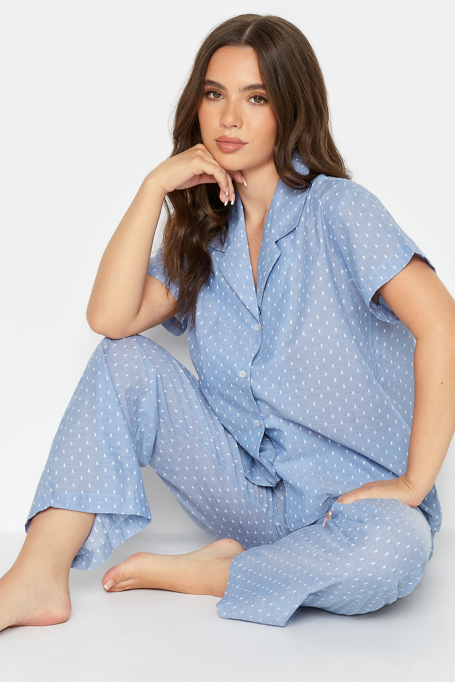 PixieGirl Blue Dobby Spot Woven Pyjama Set | PixieGirl 2