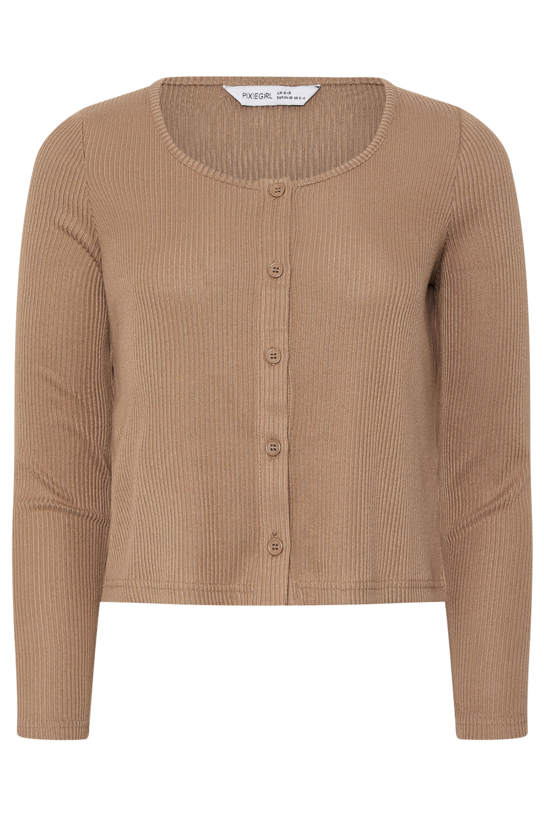 PIxieGirl Petite Women's Camel Brown Ribbed Cardigan | PixieGirl 6