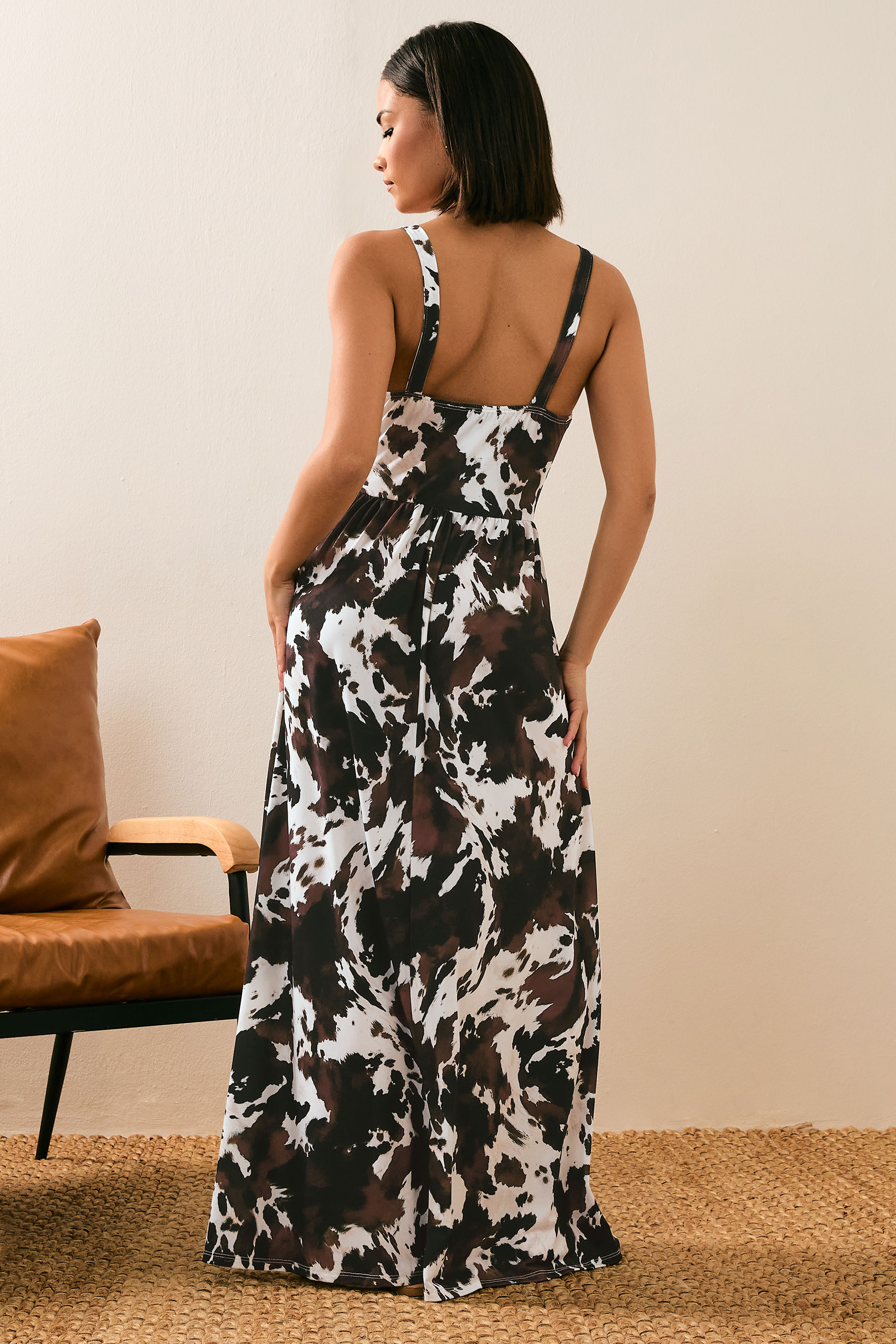PixieGirl Petite Women's Brown Cow Print Wrap Maxi Dress | PixieGirl 3