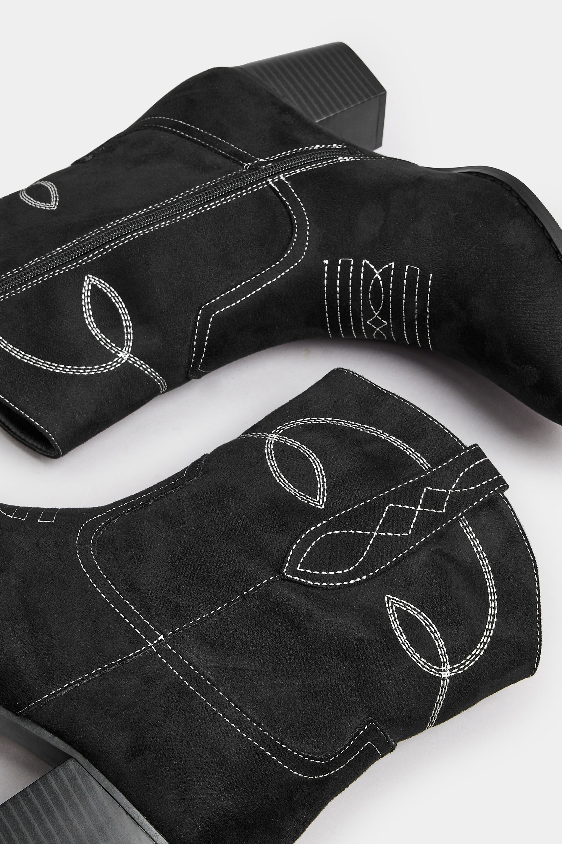 Black Faux Suede Contrast Stitch Western Heel Ankle Boots In Extra Wide EEE Fit | Yours Clothing 6