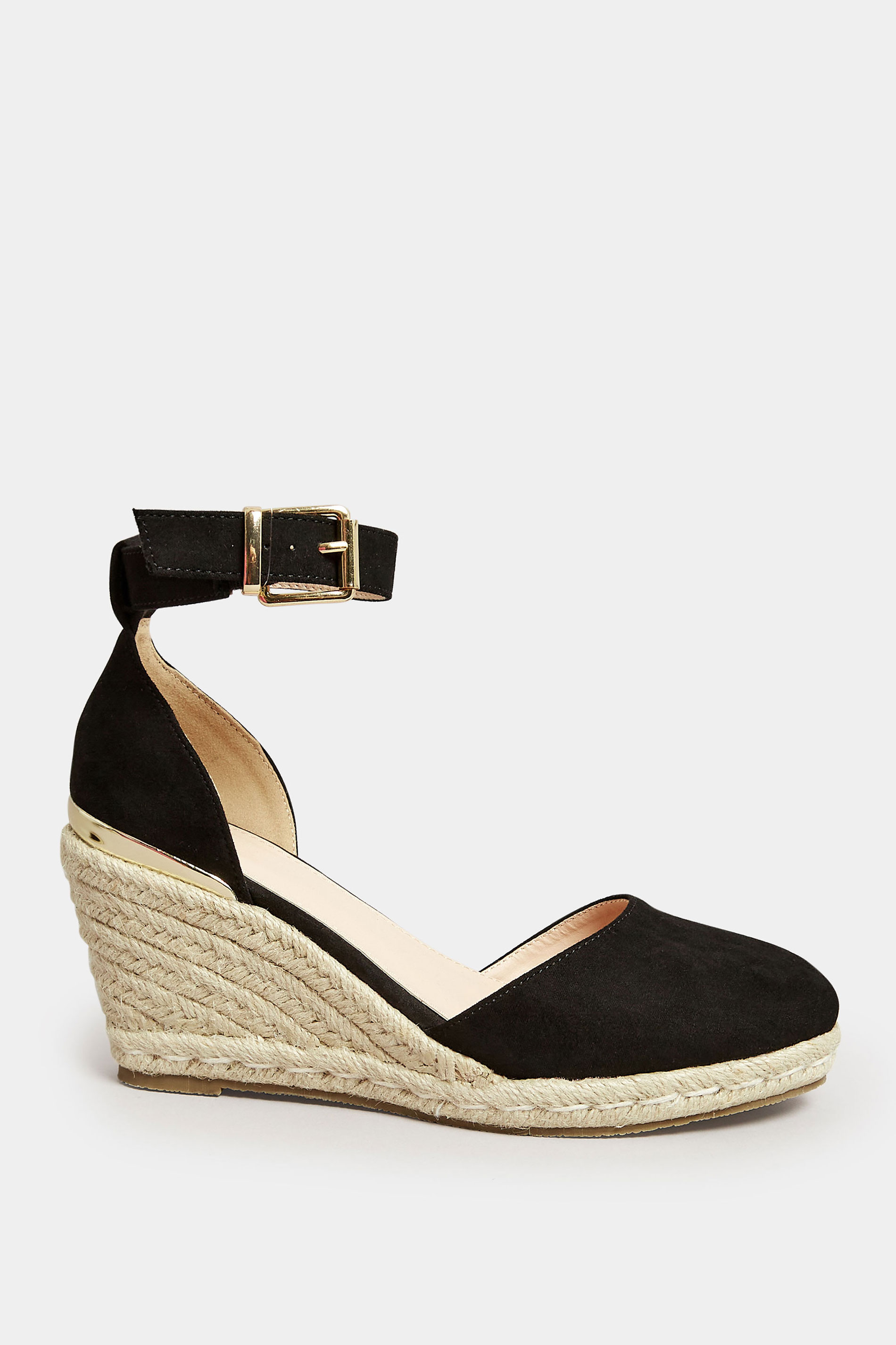 PixieGirl Black Espadrille Wedge Sandals In Standard Fit | PixieGirl 3