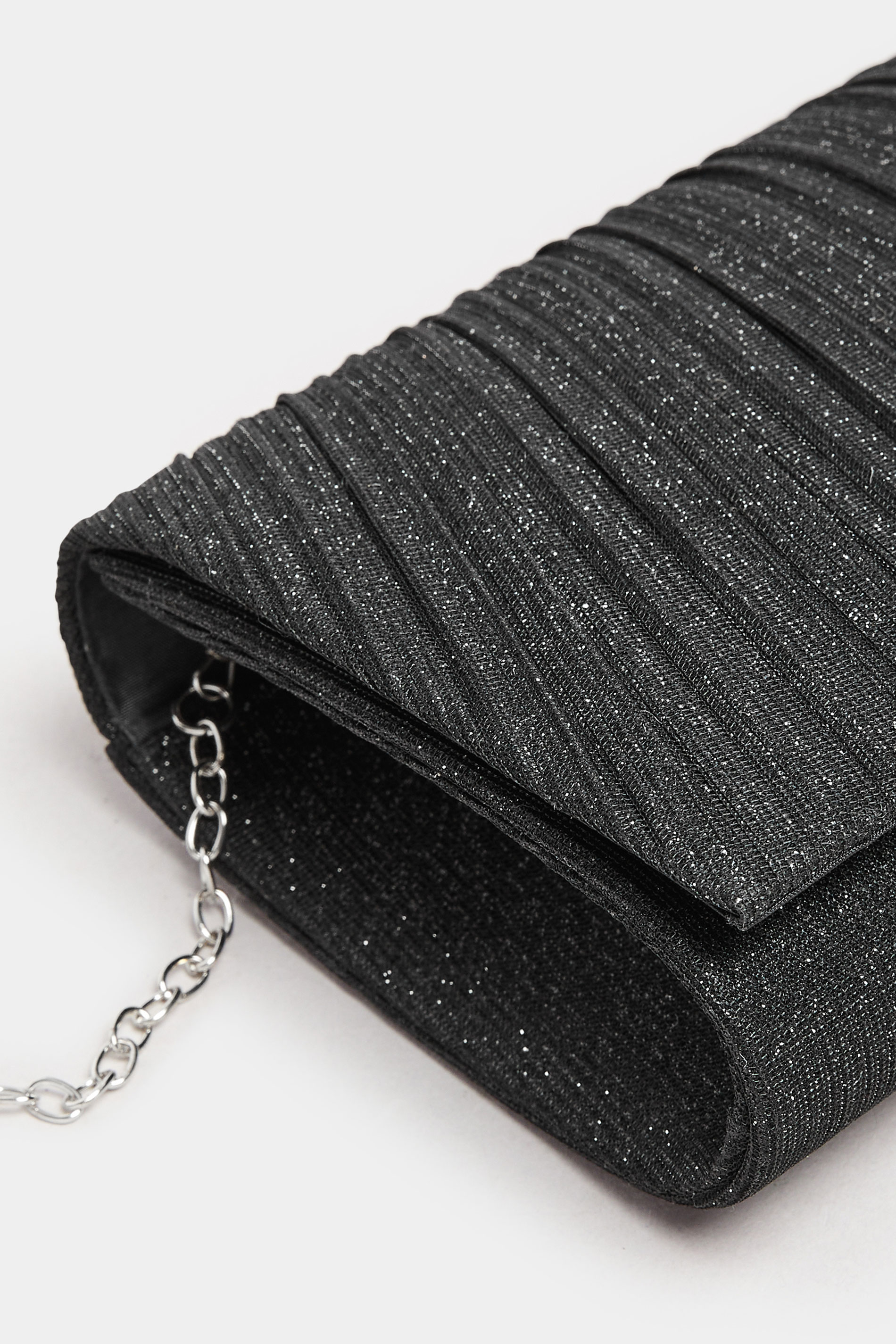 Black Shimmer Pleated Clutch Bag | Yours Clothing 5