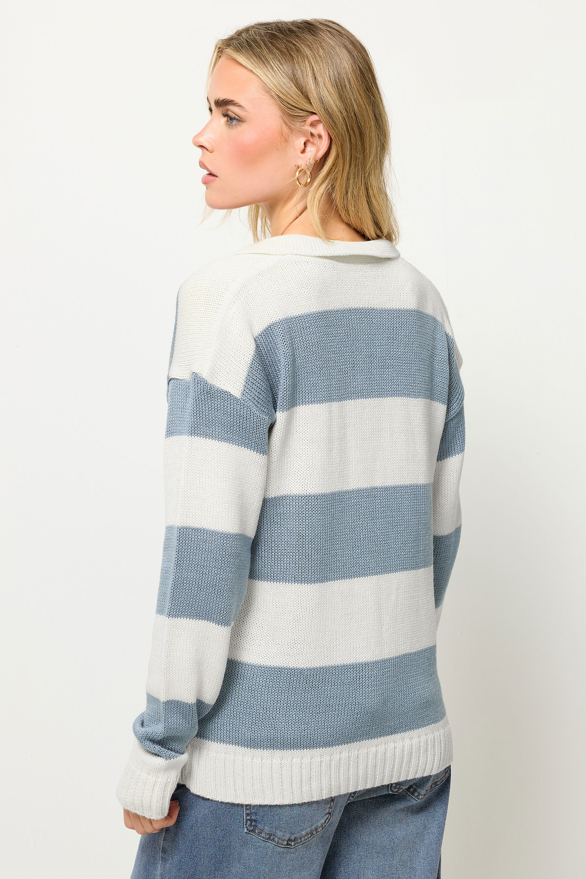 PixieGirl Petite Women's Blue Stripe Knitted Rugby Jumper | PixieGirl 3