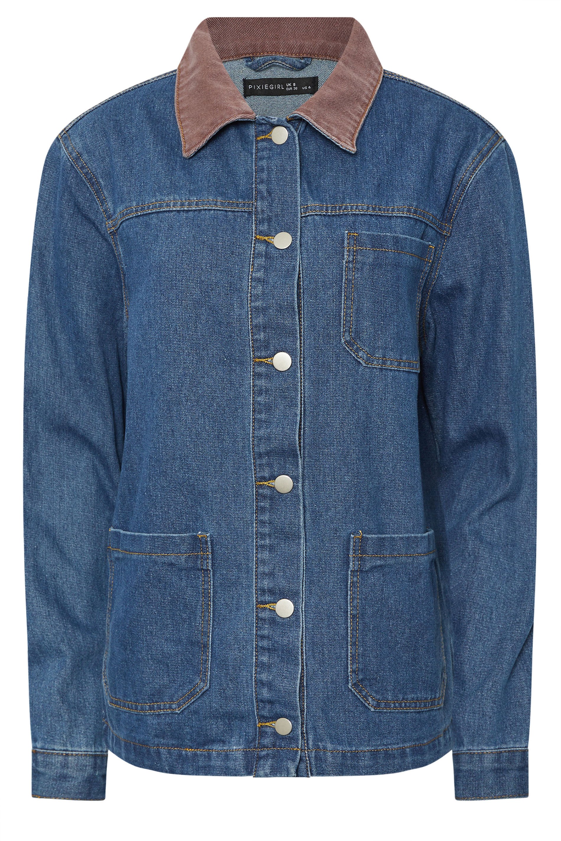 PixieGirl Petite Women's Denim Blue Cord Collar Jacket | PixieGirl 5