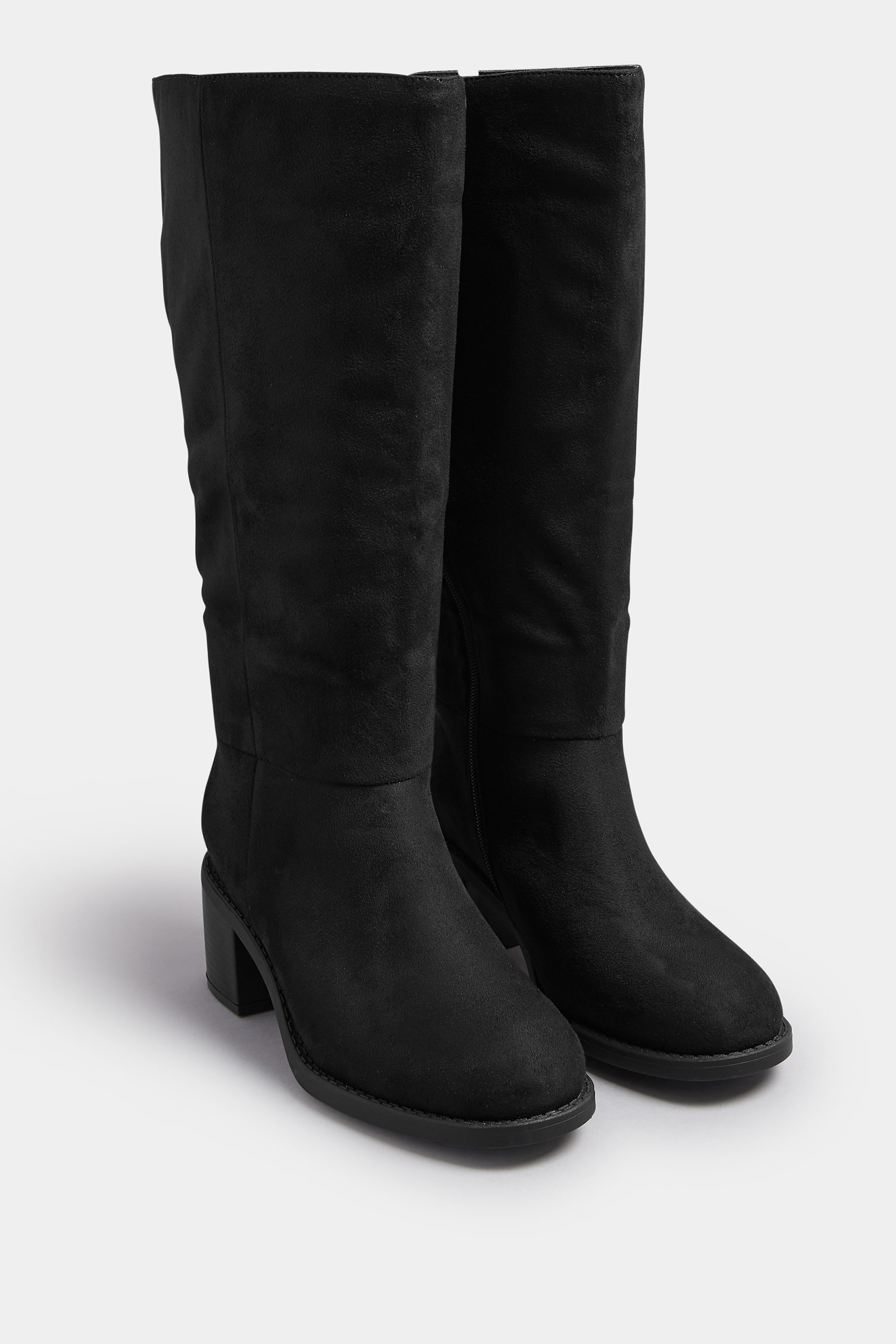 Black Faux Suede Block Heel Knee High Boots In Wide E Fit & Extra Wide EEE Fit | Yours Clothing 3