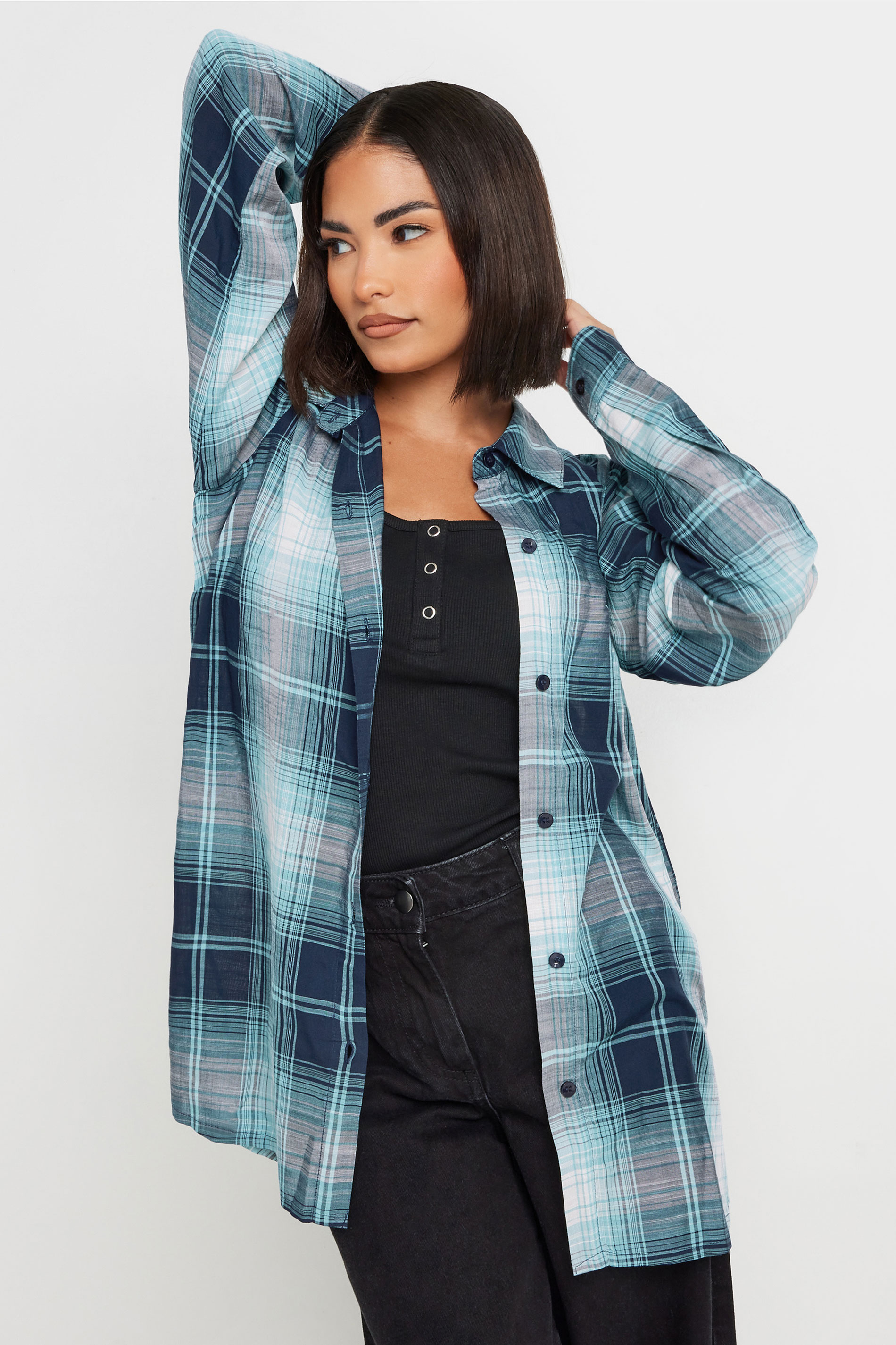 PixieGirl Blue Check Print Boyfriend Shirt | PixieGirl 1