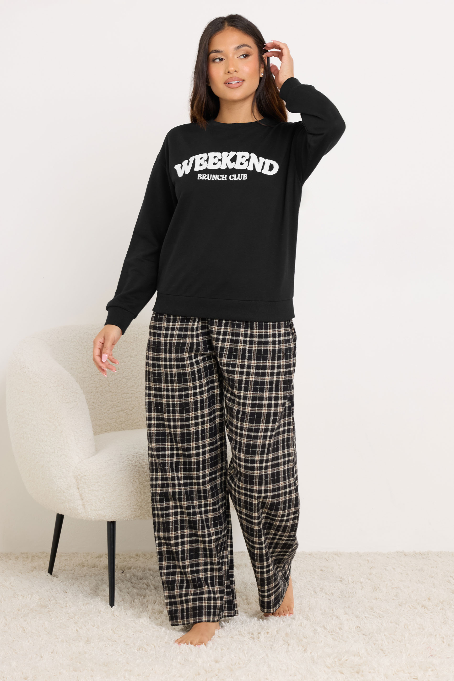 PixieGirl Petite Black 'Weekend Brunch Club' Slogan Lounge Top | PixieGirl 3