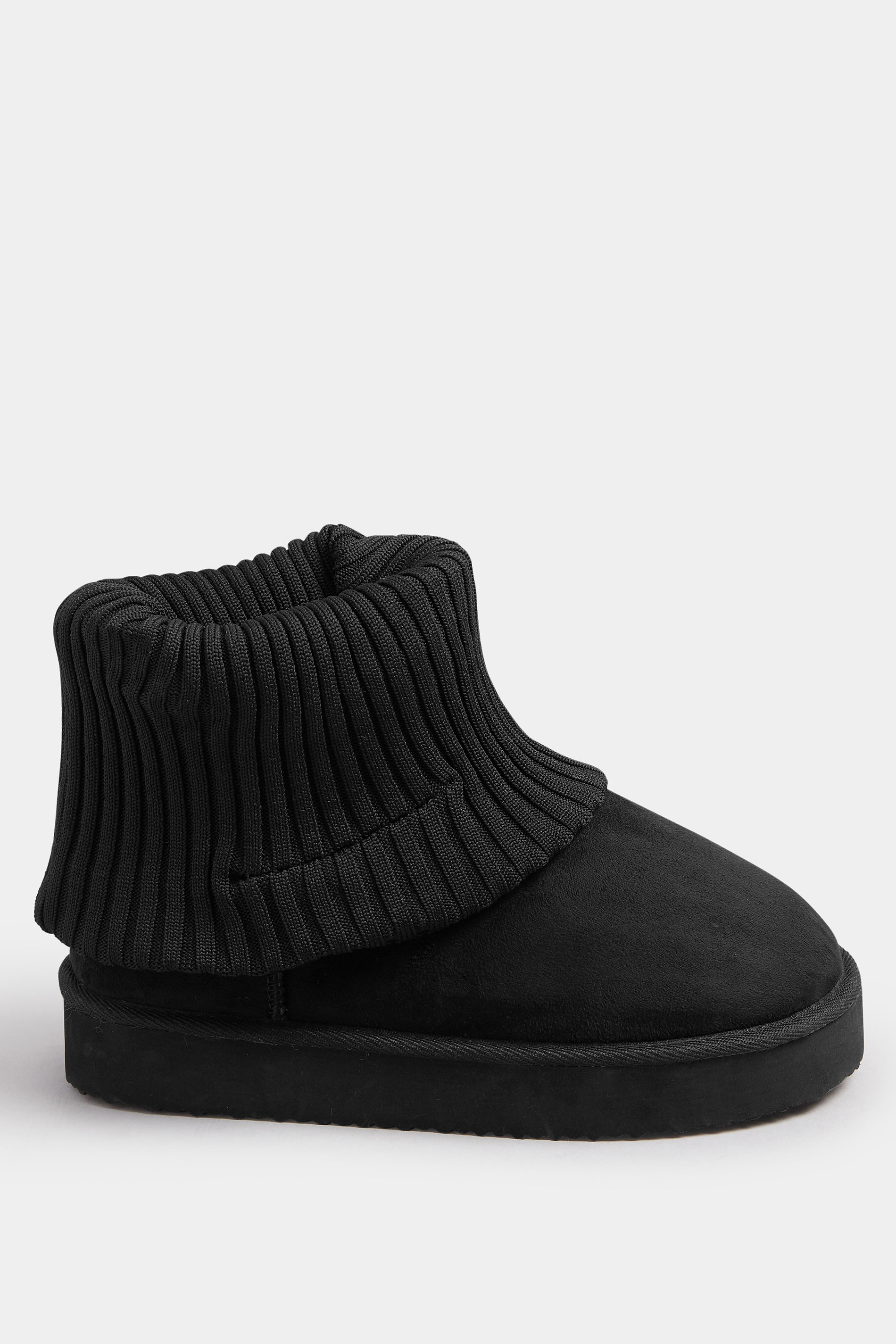 Black Faux Suede Knit Cuff Ankle Boots In Extra Wide EEE Fit | Yours Clothing 4