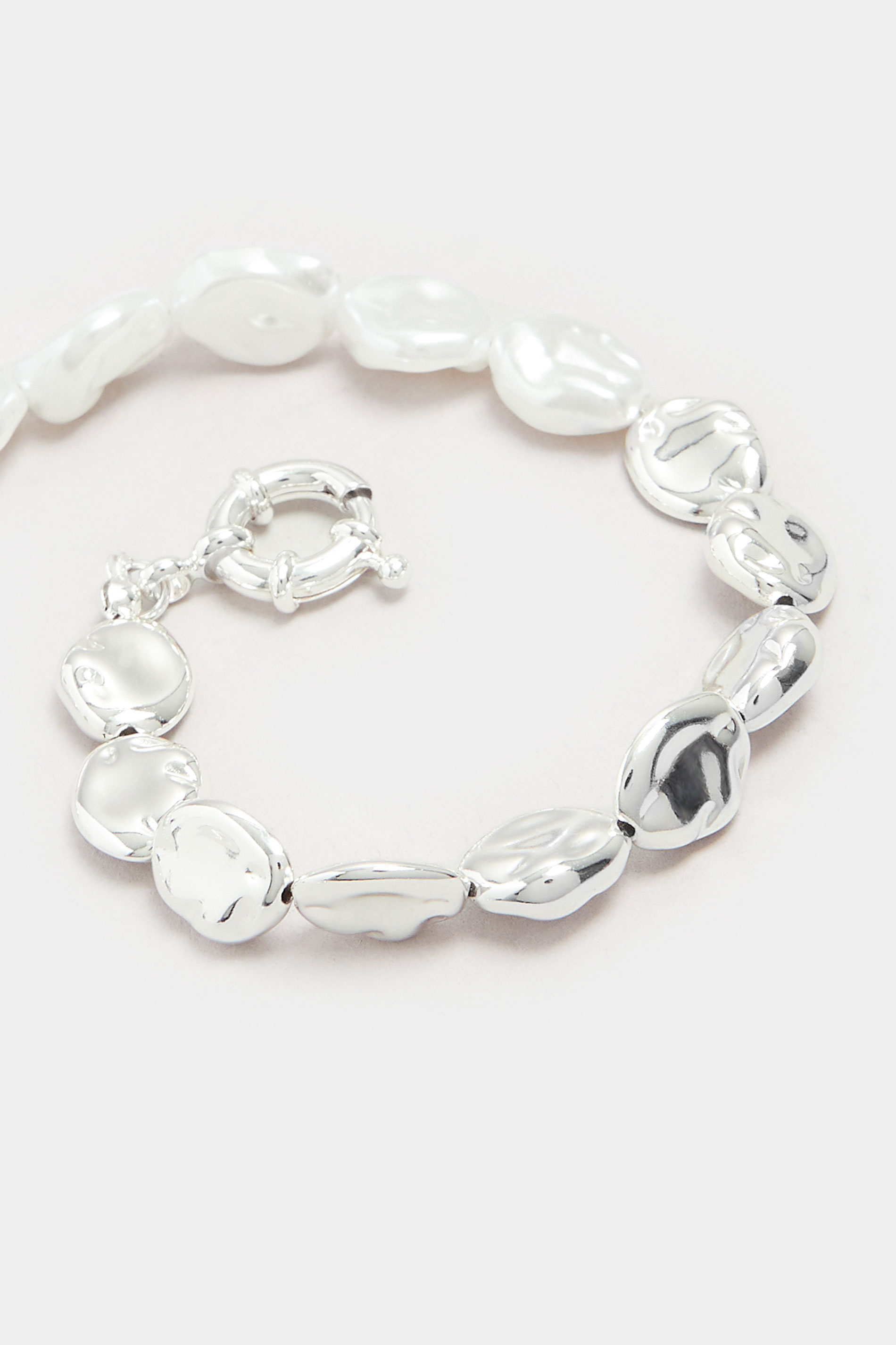 Silver Tone Pearl & Metal Disc Bracelet | Yours Clothing 3