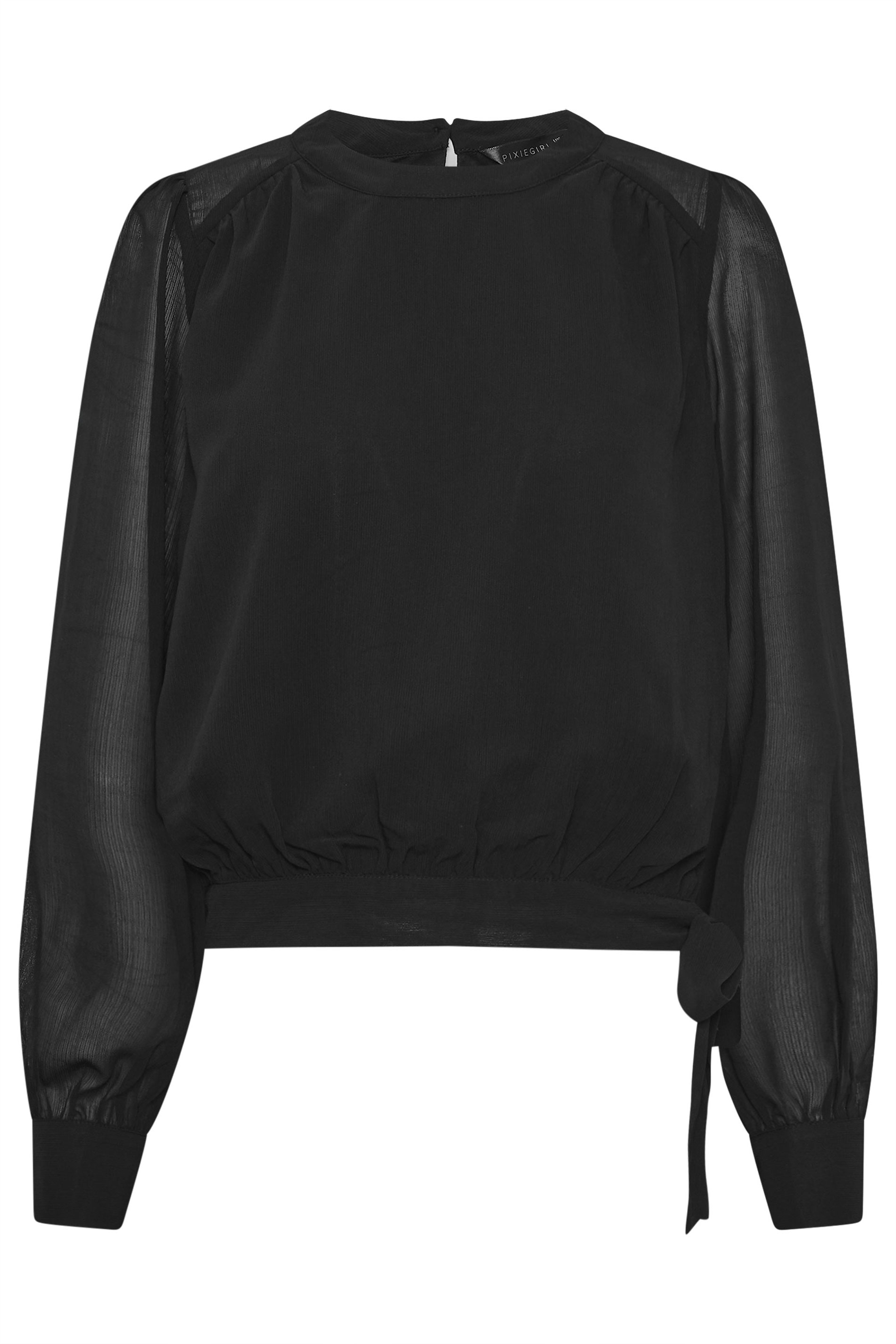 PixieGirl Petite Women's Black Chiffon Side Tie Blouse | PixieGirl 6