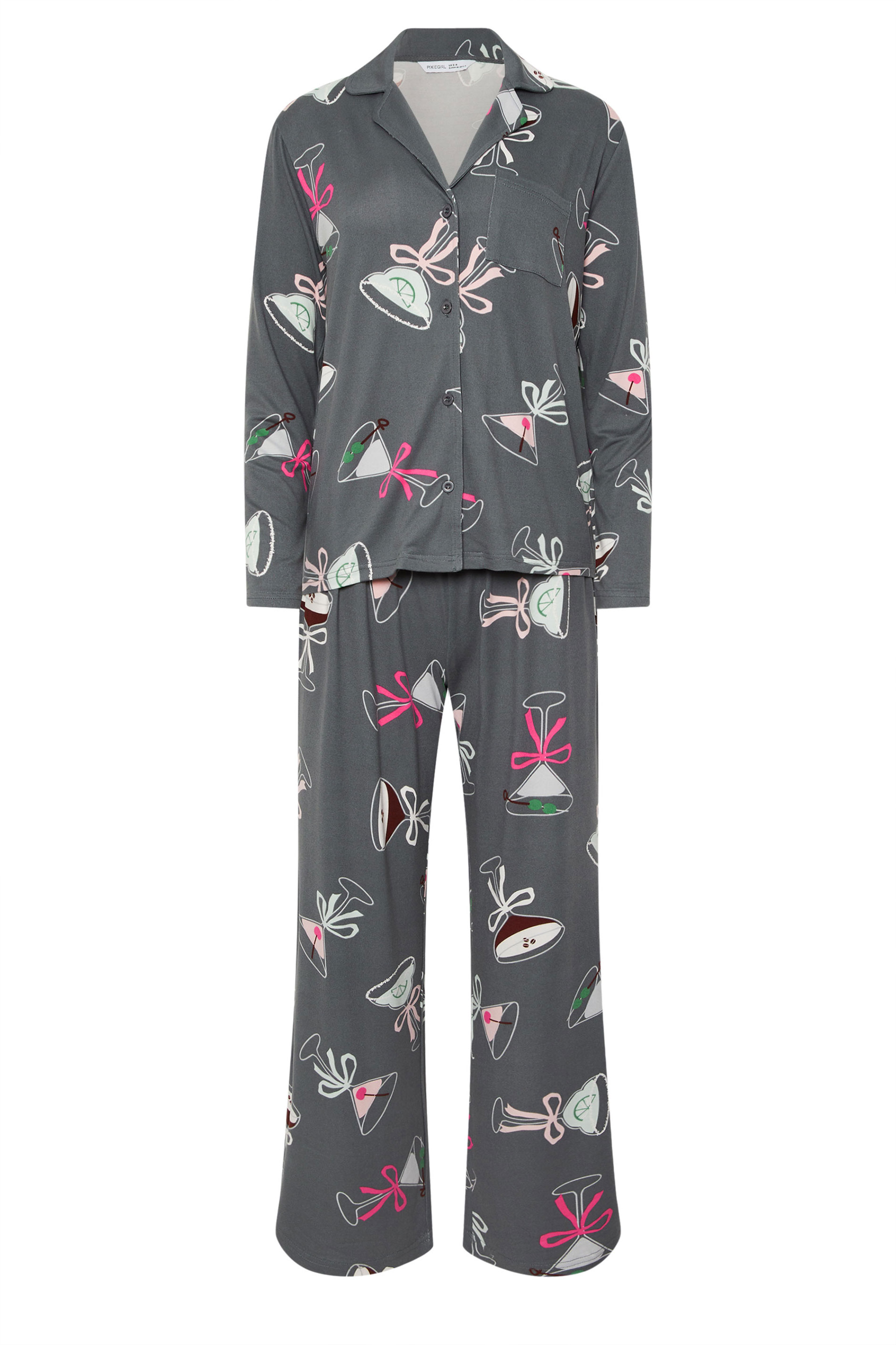PixieGirl Petite Women's Grey Soft Touch Cocktail Pyjama Set | PixieGirl 6
