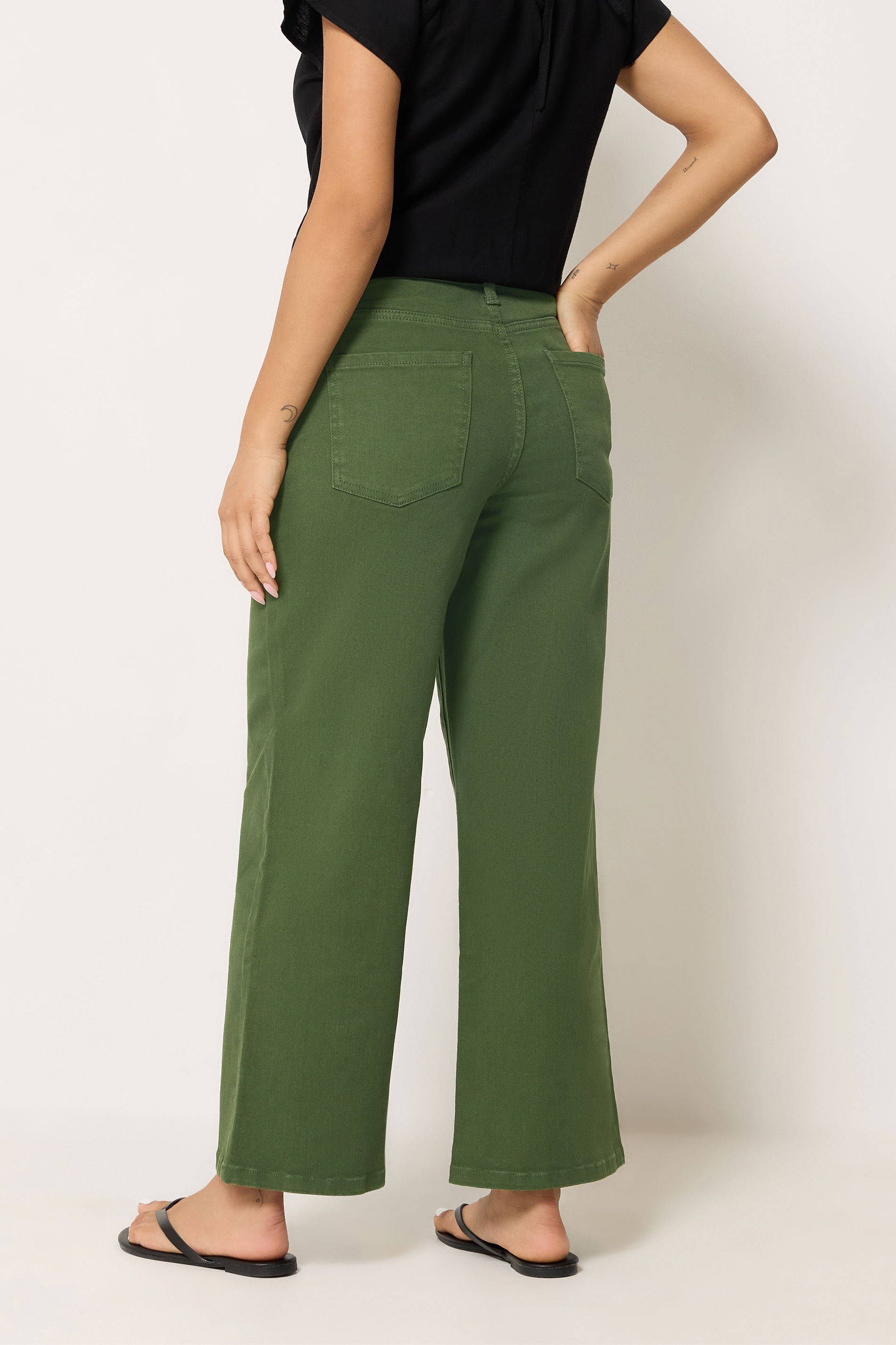 M&Co Petite Khaki Green Wide Leg Jeans | M&Co 2