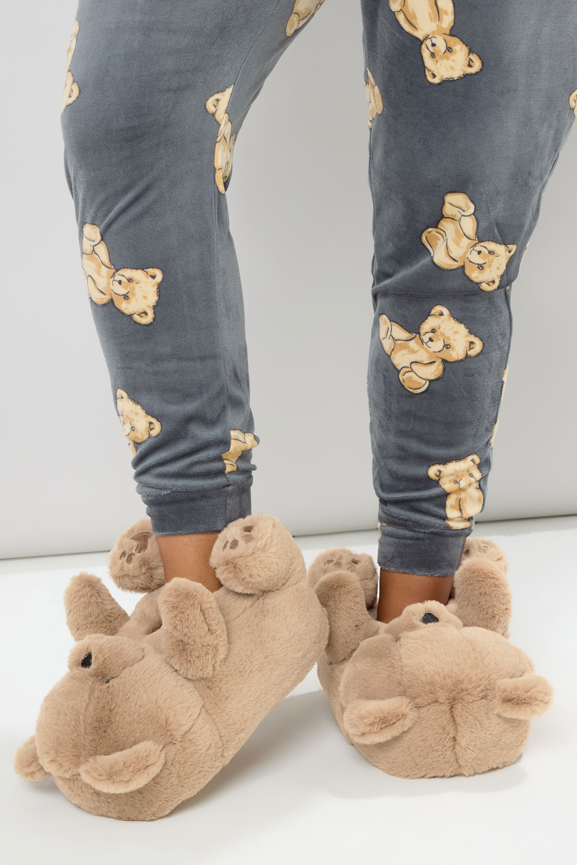 Brown Faux Fur Teddy Bear Slippers | Yours Clothing 2