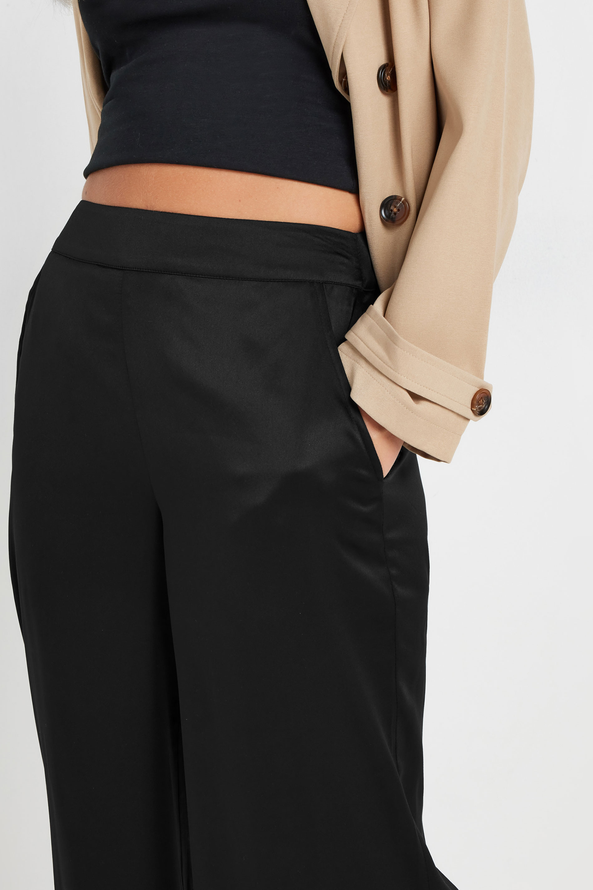 PixieGirl Petite Women's Black Satin Wide Leg Trousers | PixieGirl 4