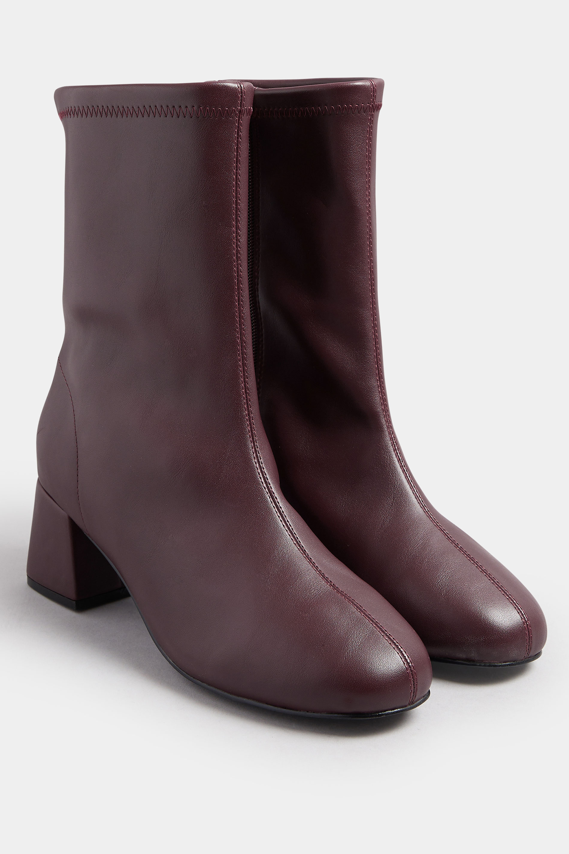 Burgundy Red Block Heel Stretch Boots In Extra Wide EEE Fit | Yours Clothing 2