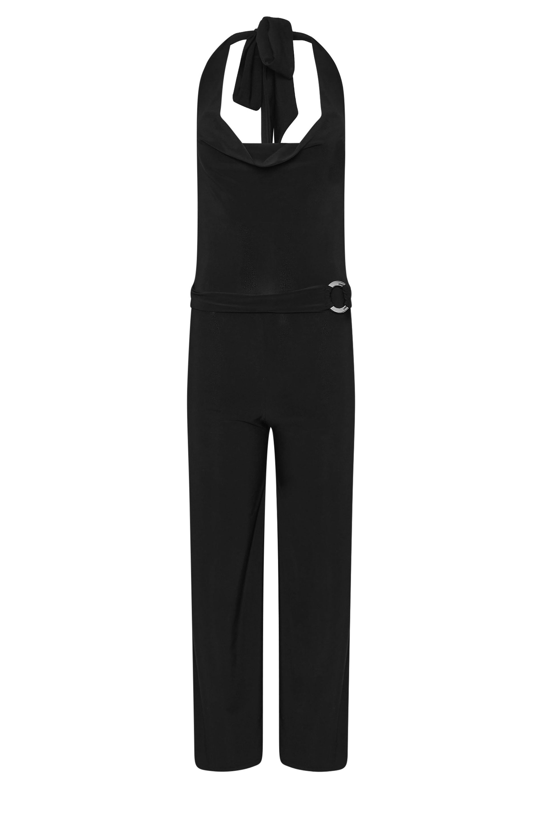 PixieGirl Petite Women's Black Halter Neck Belted Jumpsuit | PixieGirl 6