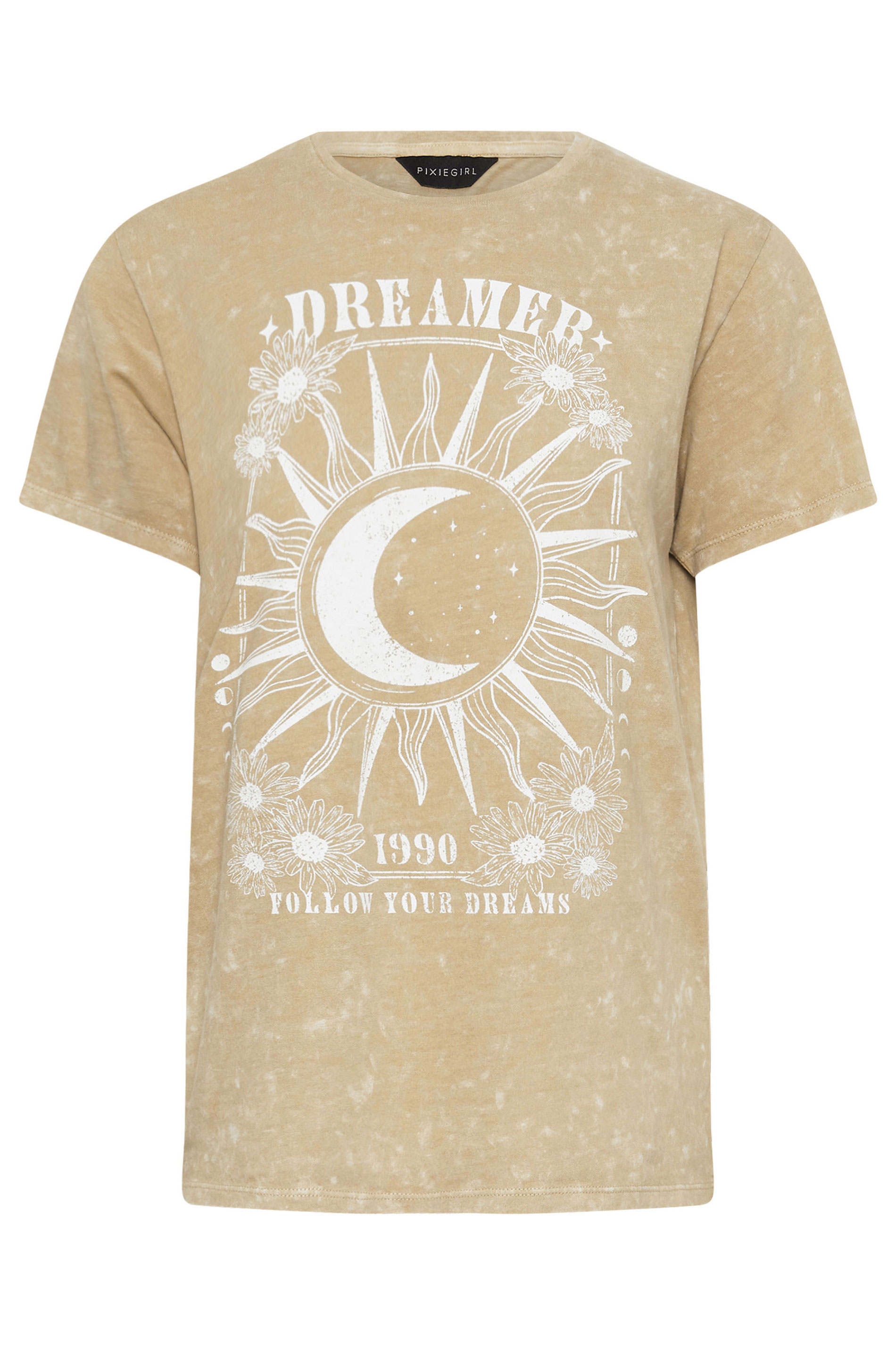 PixieGirl Petite Women's Natural Brown 'Dreamer' Slogan T-Shirt | PixieGirl 5