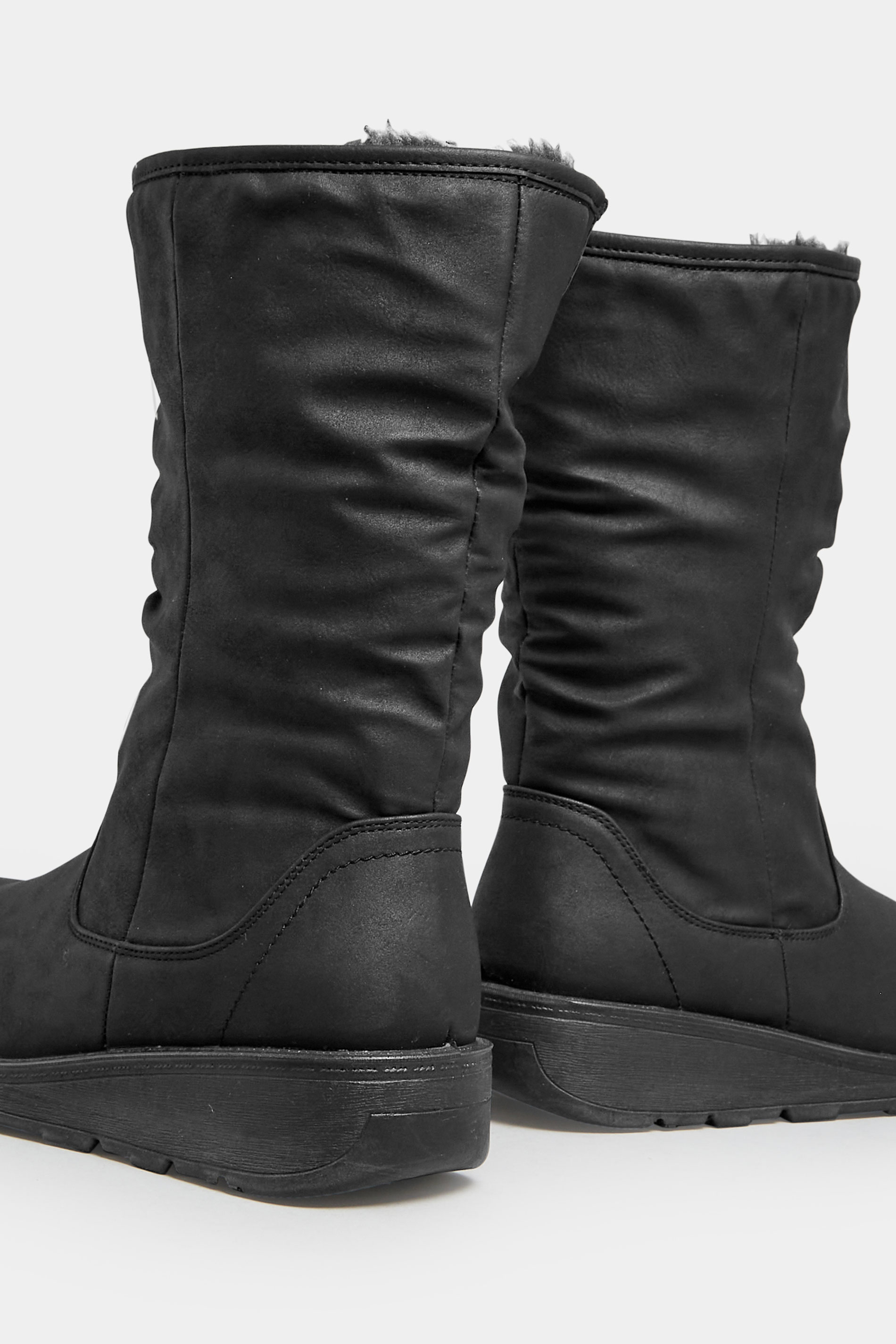 Black Fur Lined Calf Boots In Wide E Fit & Wide EEE Fit | Yours Clothing 4