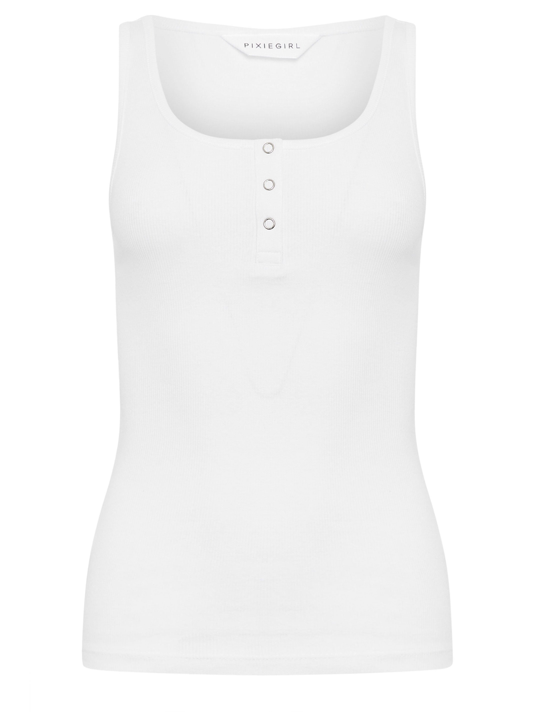 PixieGirl Petite Women's 2 PACK Black & White Ribbed Popper Vest Tops | PixieGirl 8