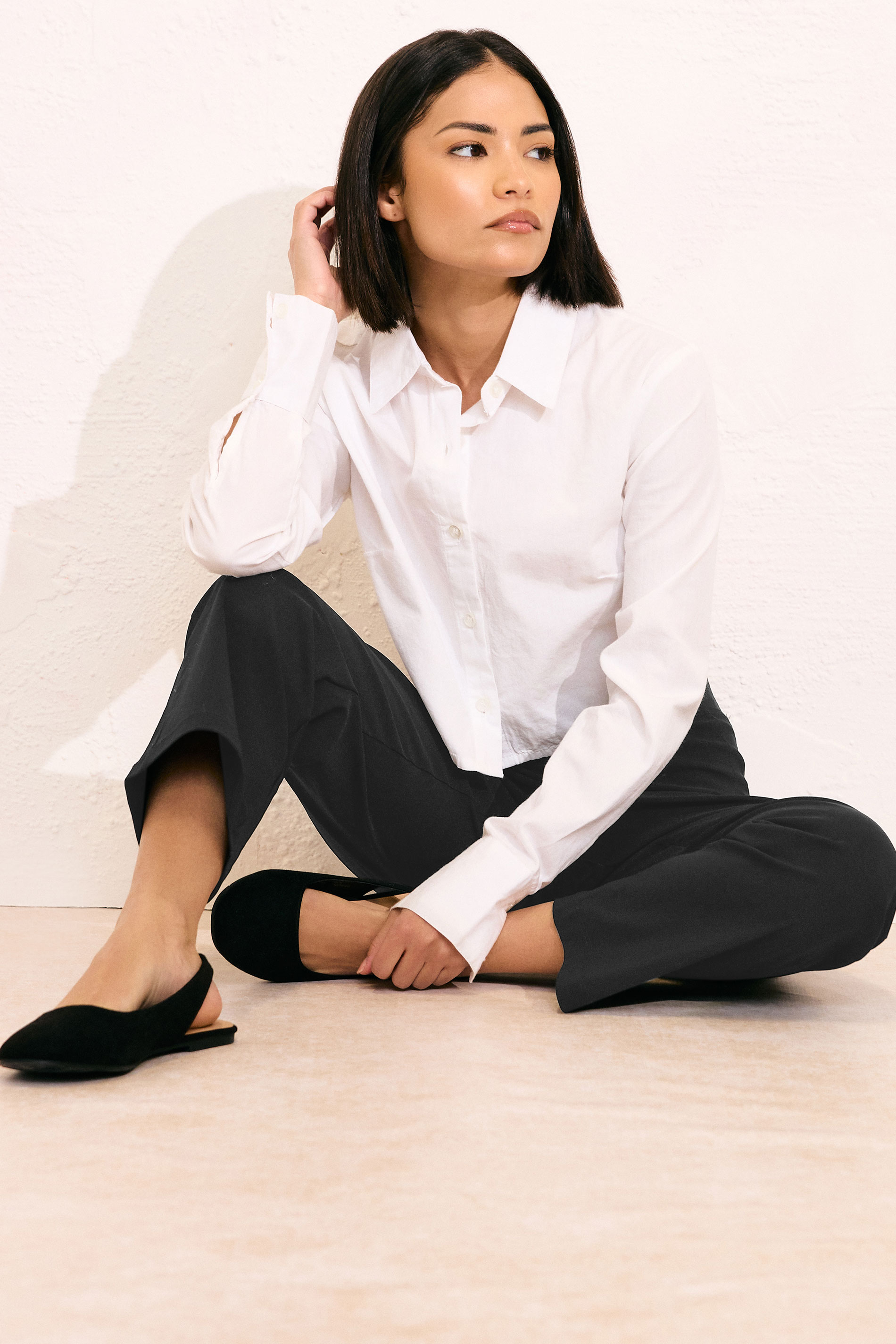 Petite Black Bi Stretch Straight Leg Trousers | PixieGirl  4