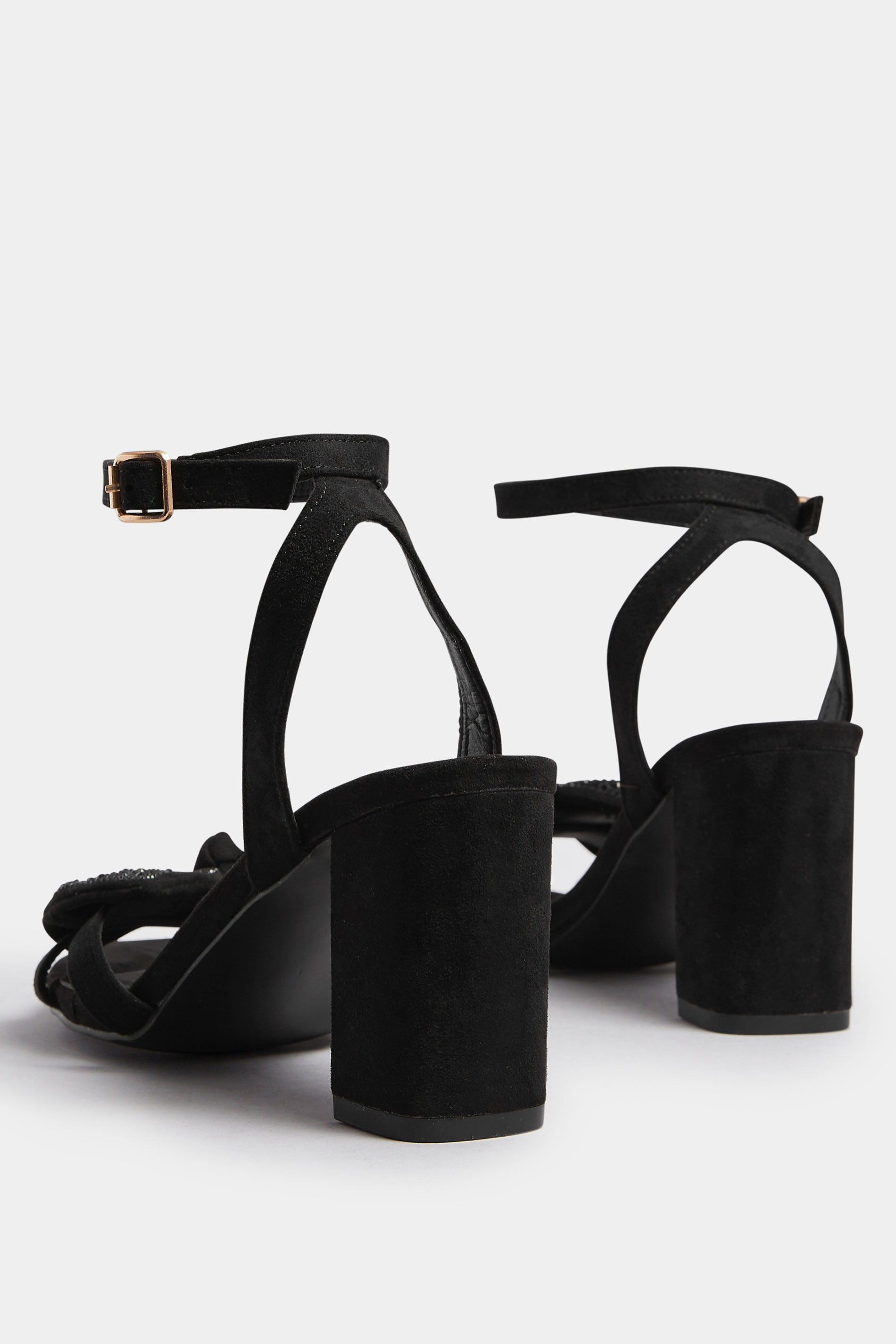 Black Diamante Bow Block Heel Sandals In Extra Wide EEE Fit | Yours Clothing 5