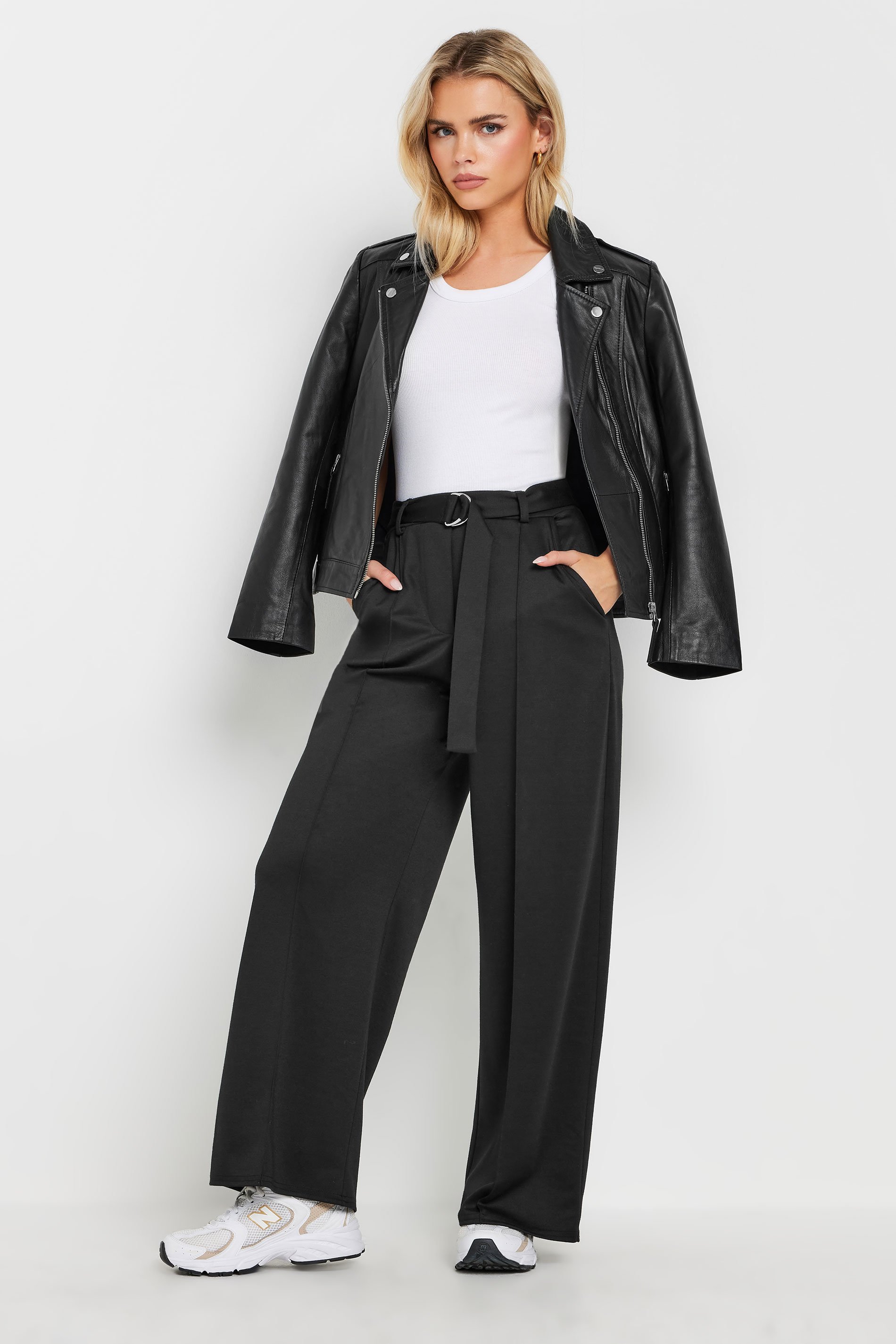 PixieGirl Petite Women's Black Buckle Wide Leg Trousers | PixieGirl 1