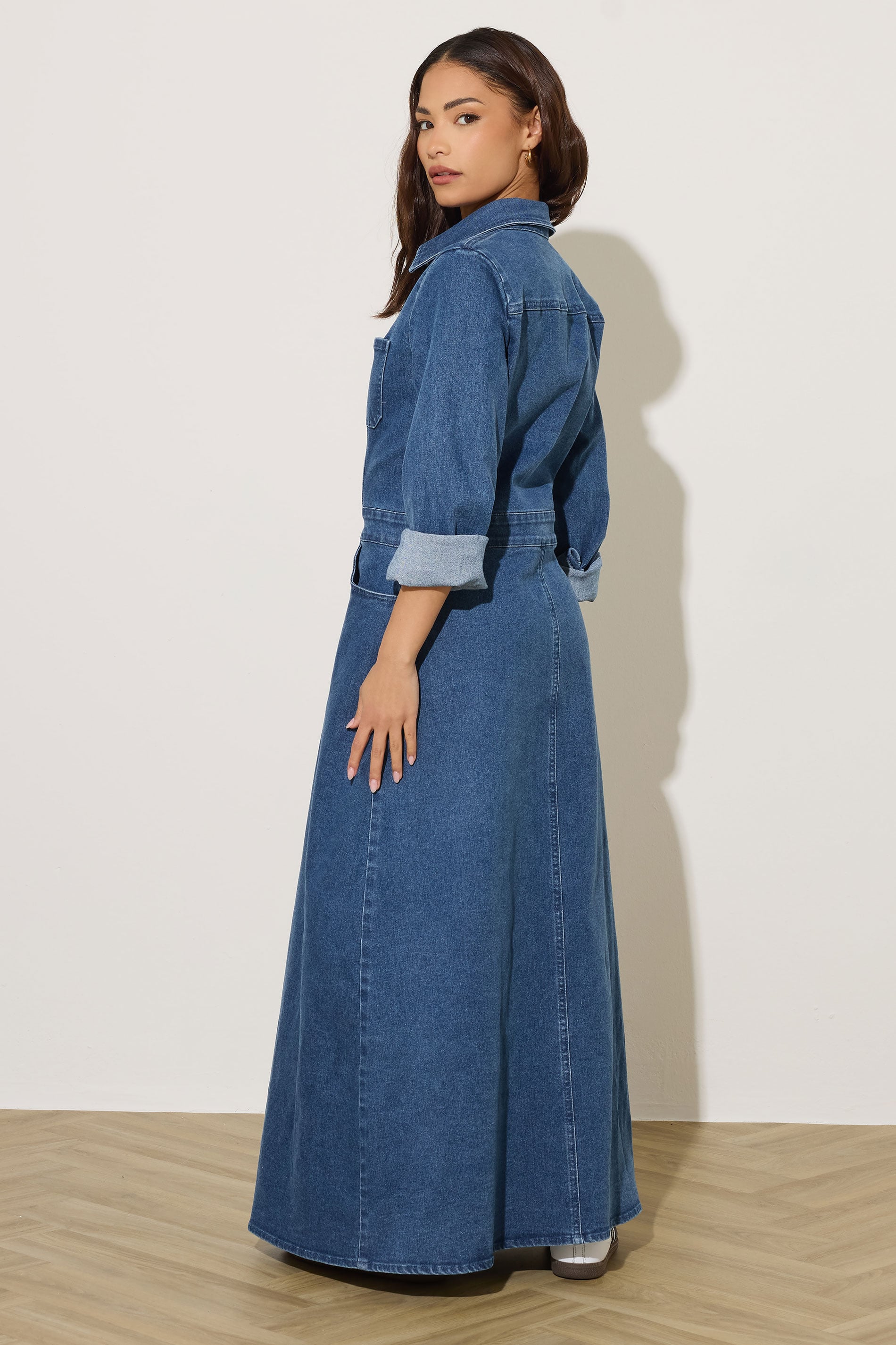 PixieGirl Petite Women's Blue Denim Maxi Dress | PixieGirl 4