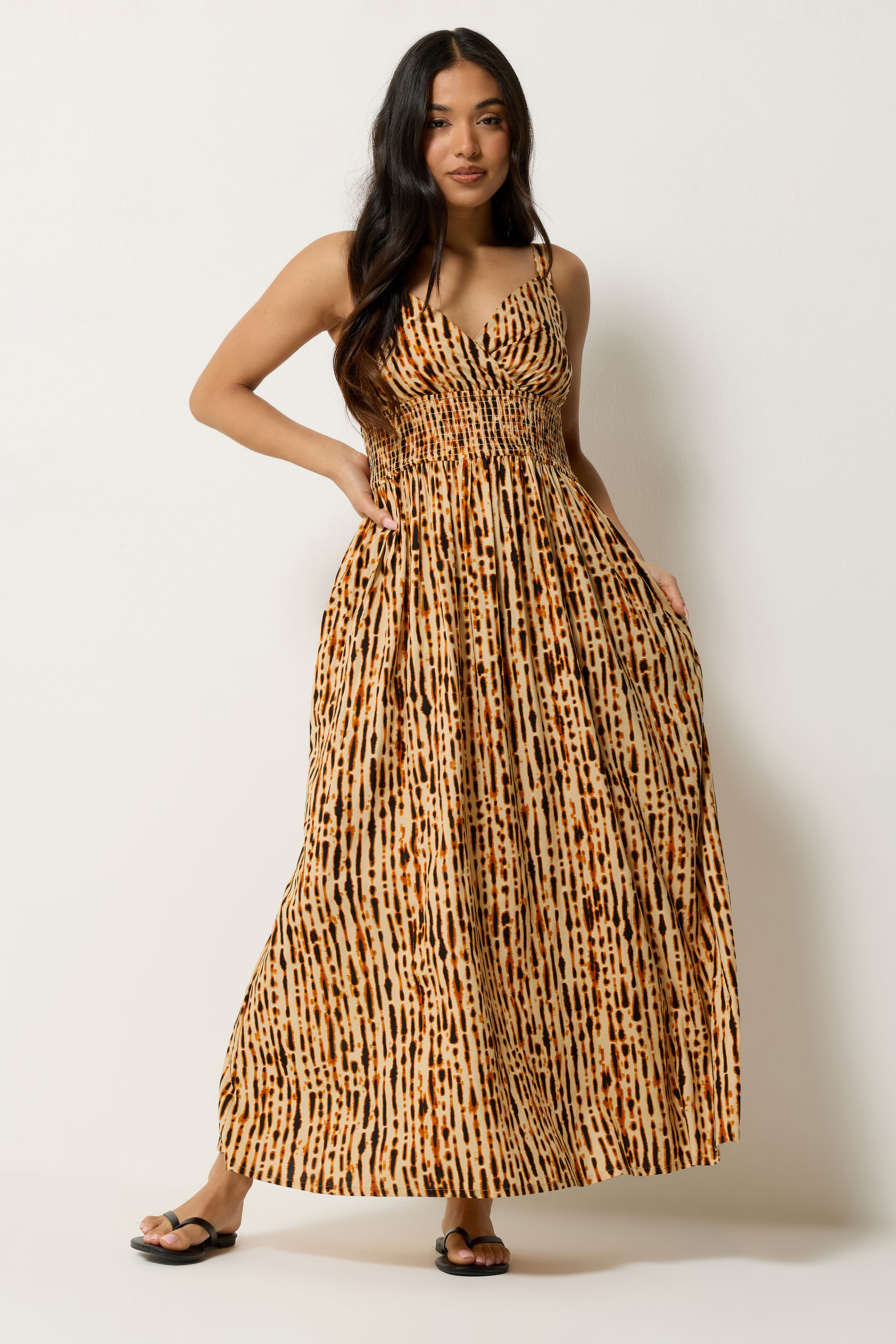 PixieGirl Petite Women's Brown Tie Dye Wrap Maxi Dress | PixieGirl PixieGirl Petite Women's Brown Tie Dye Wrap Maxi Dress | PixieGirl