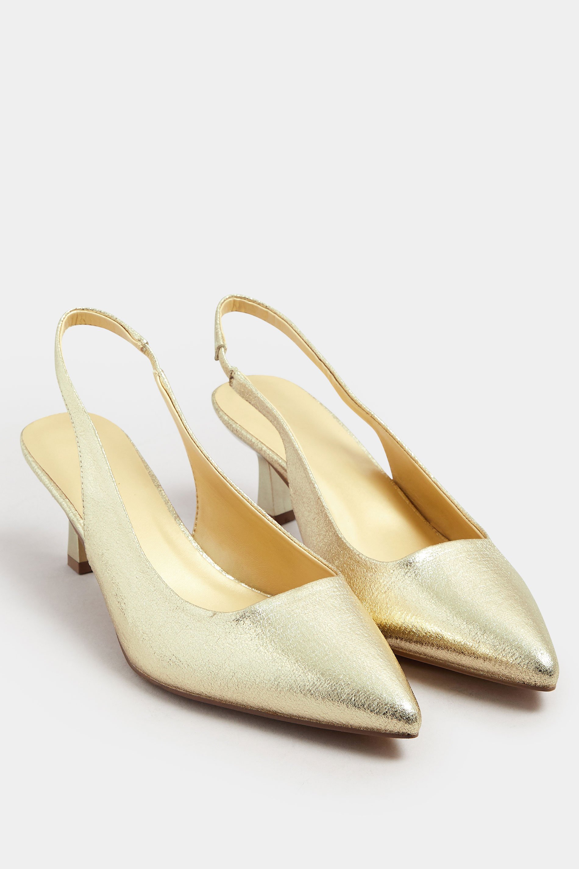 Gold Slingback Kitten Heel Court Shoes In Extra Wide EEE Fit | Yours Clothing 2
