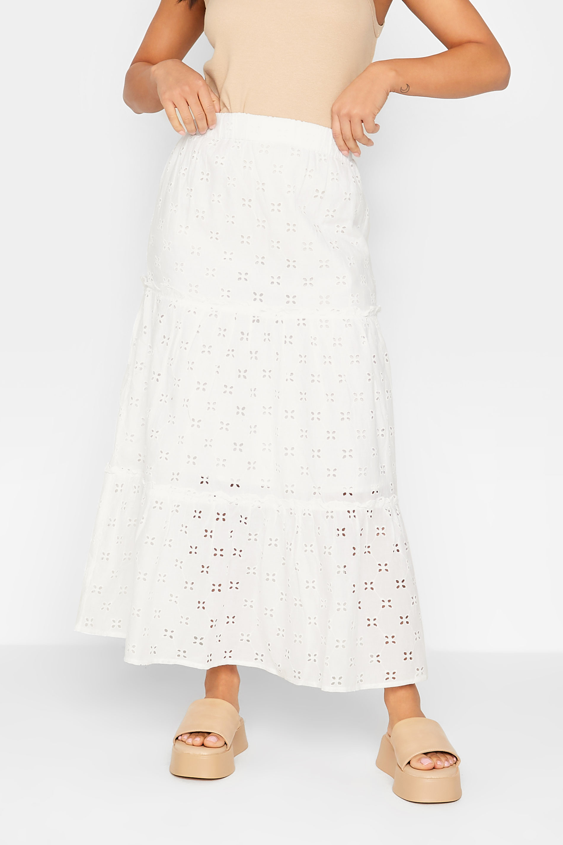 Petite White Broderie Maxi Skirt | PixieGirl 1
