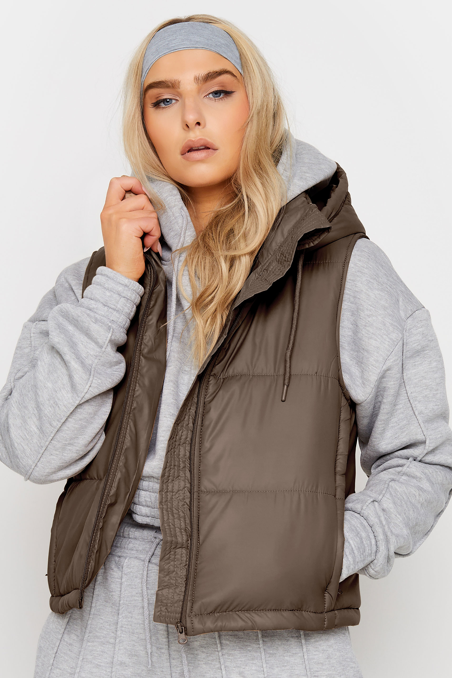 Chocolate Brown Hooded Cropped Gilet | PixieGirl 1