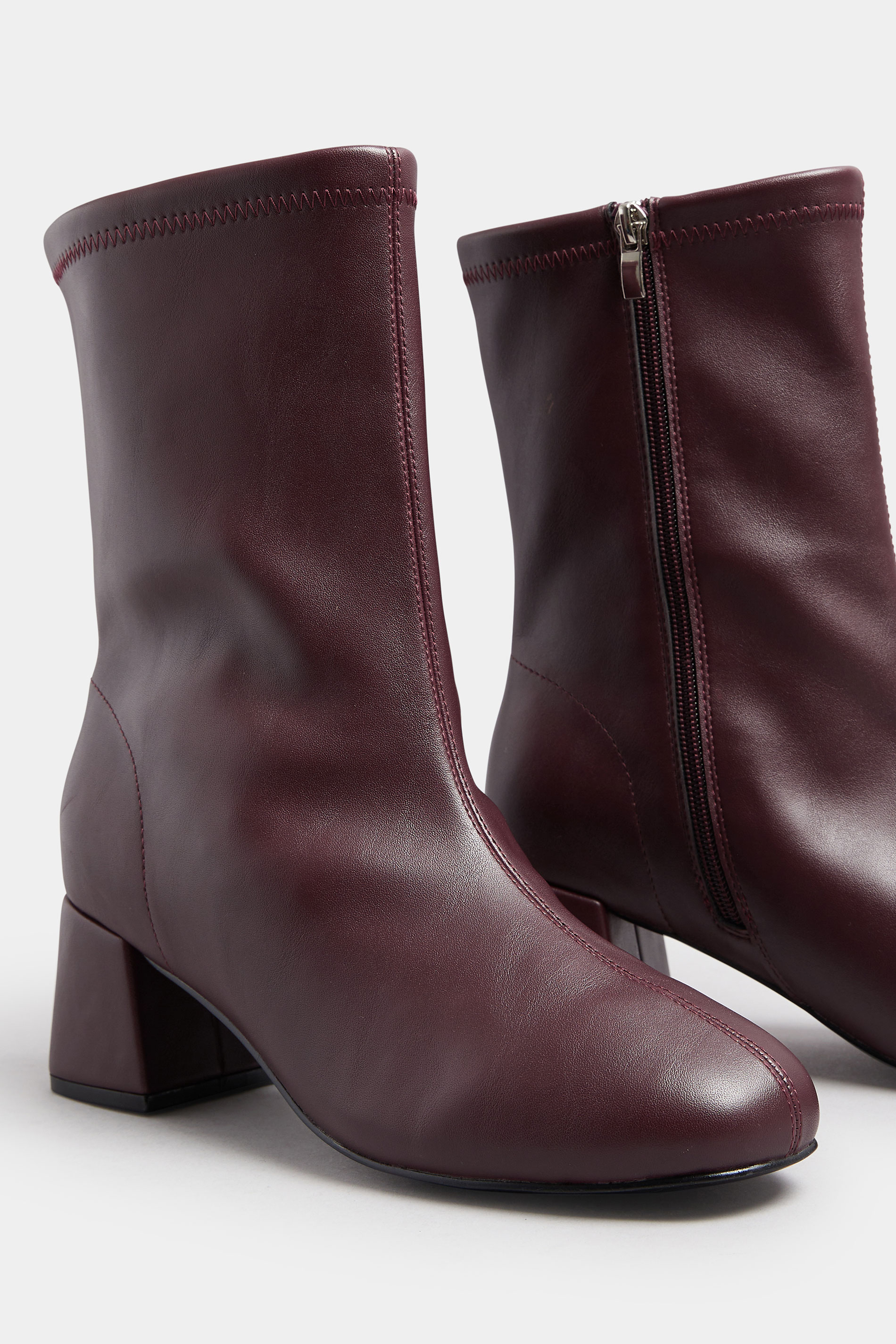 Burgundy Red Block Heel Stretch Boots In Extra Wide EEE Fit | Yours Clothing 5