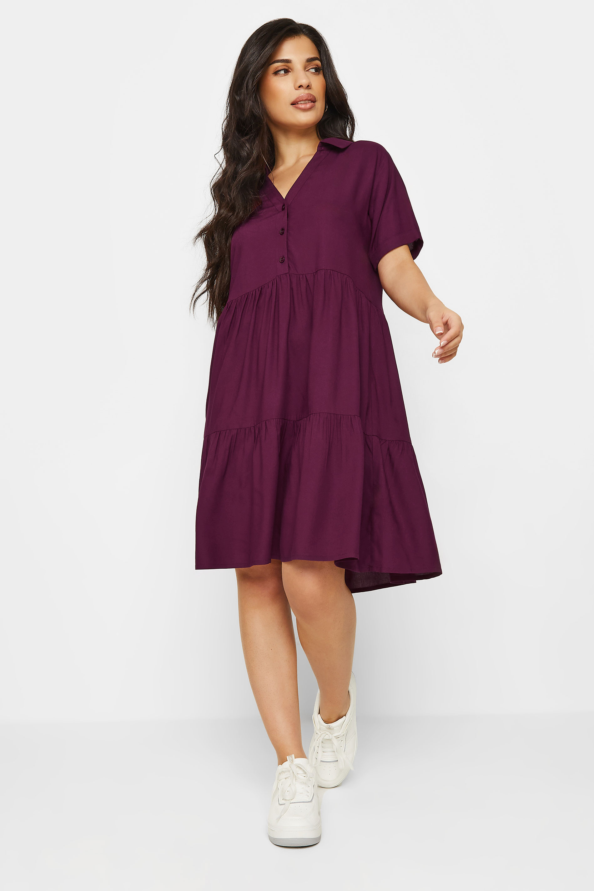 PixieGirl Petite Women's Wine Red Tiered Smock Dress | PixieGirl 1
