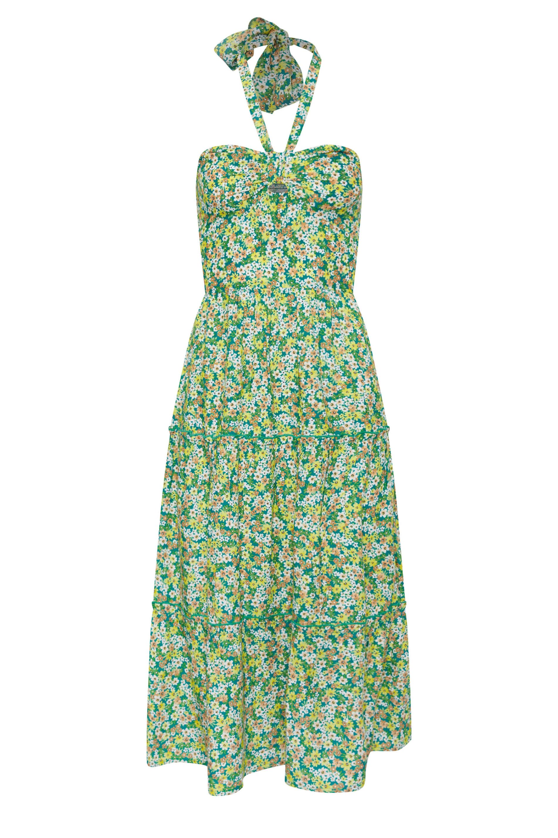 PixieGirl Petite Women's Green Halterneck Ditsy Floral Midi Dress | PixieGirl 5