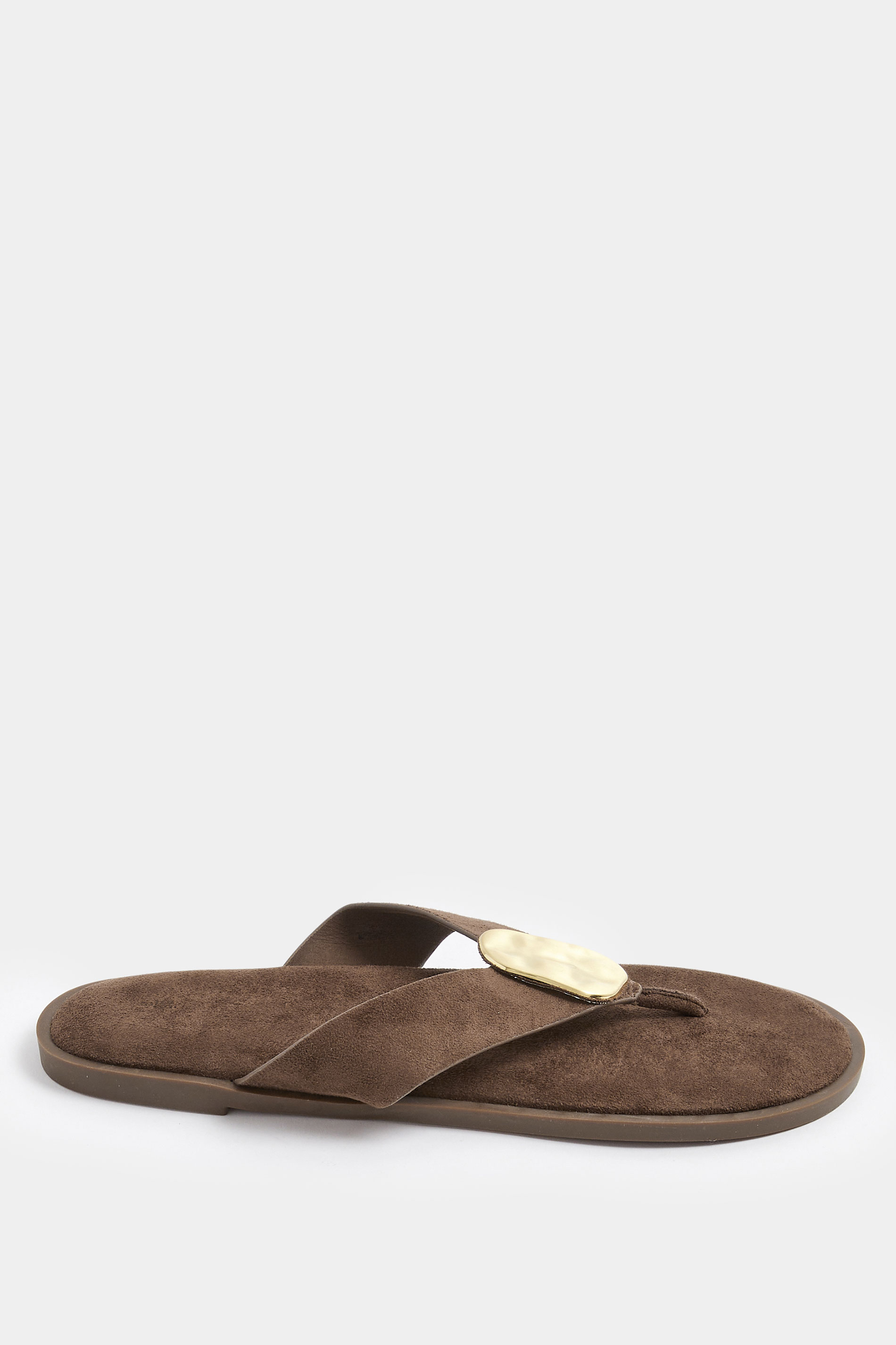 Chocolate Brown Hammered Disk Sandals In Extra Wide EEE Fit | Yours Clothing 2