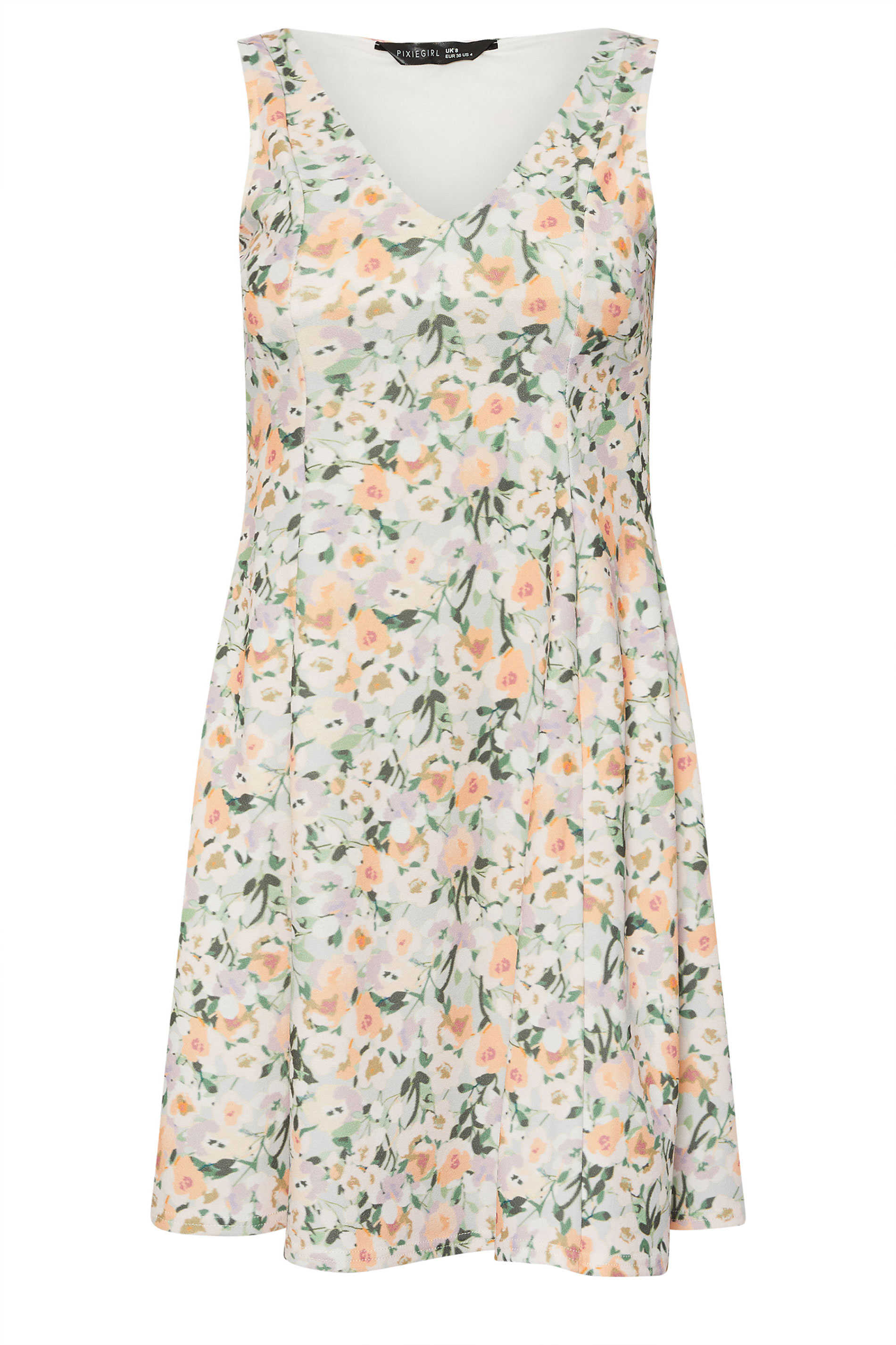 PixieGirl Petite Women's Sage Green Floral Full Mini Dress | PixieGirl 6