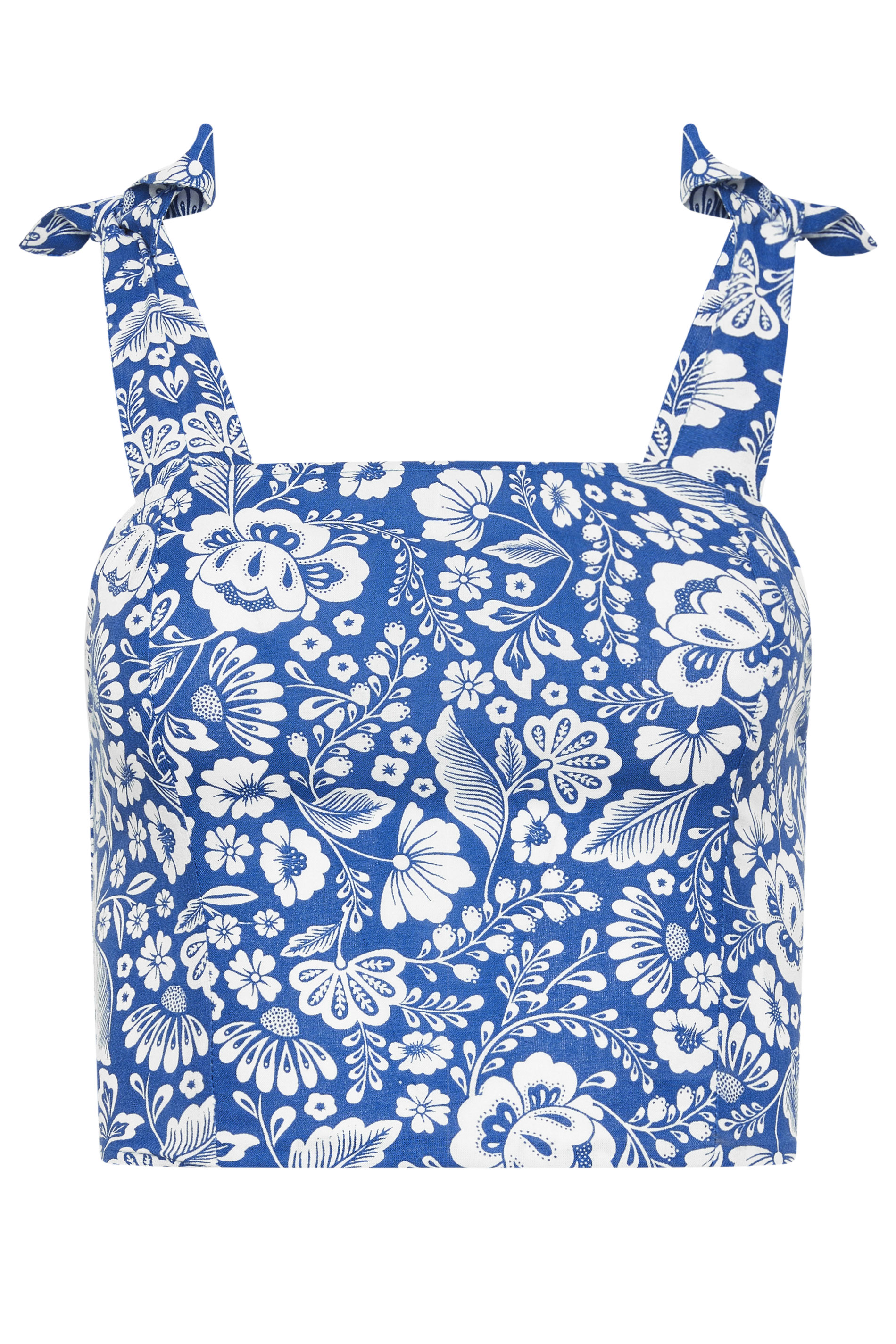 PixieGirl Petite Women's Blue Floral Print Cropped Vest Top | PixieGirl 5