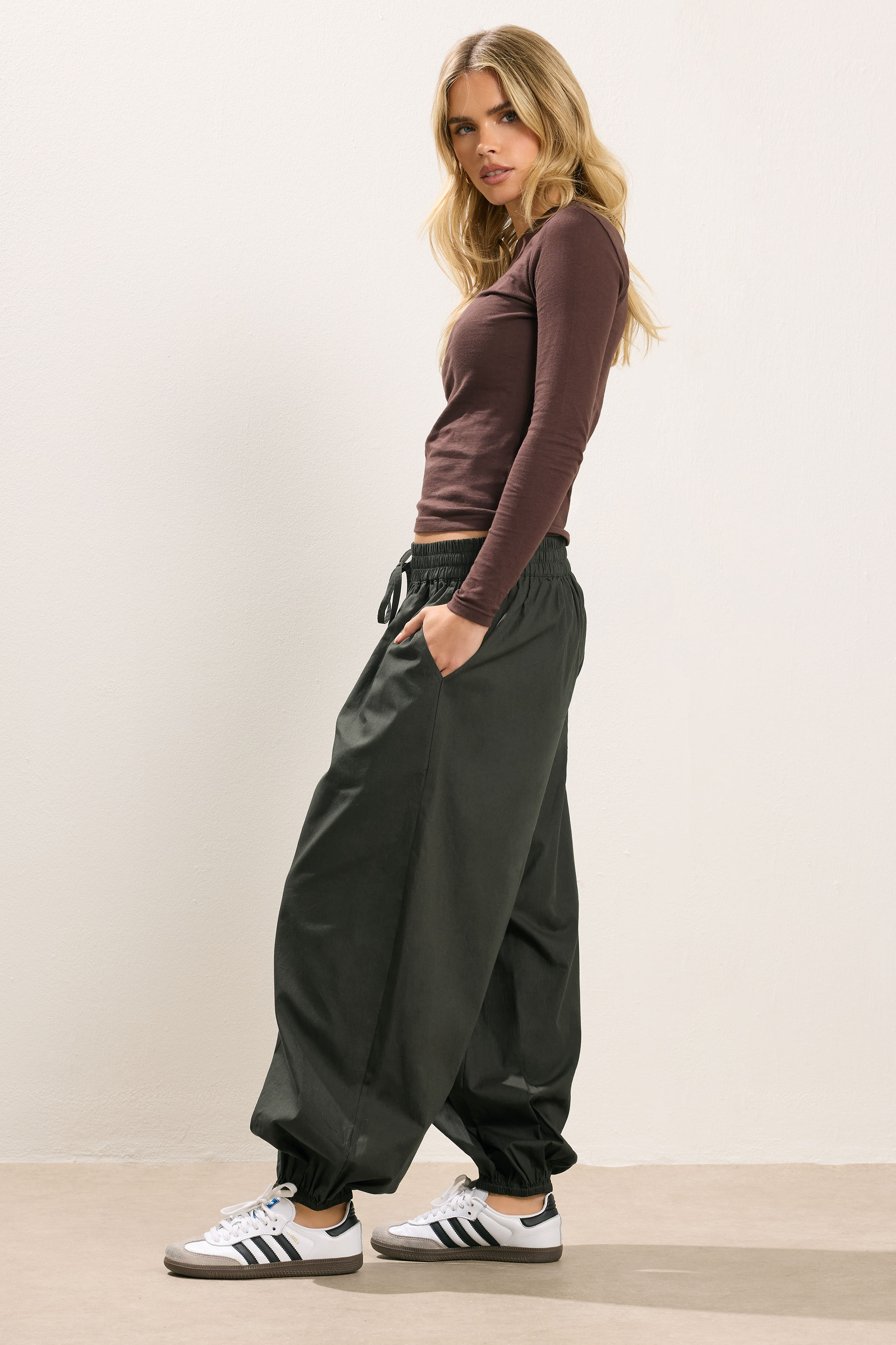 PixieGirl Petite Women's Olive Green Poplin Cuffed Trousers | PixieGirl 1