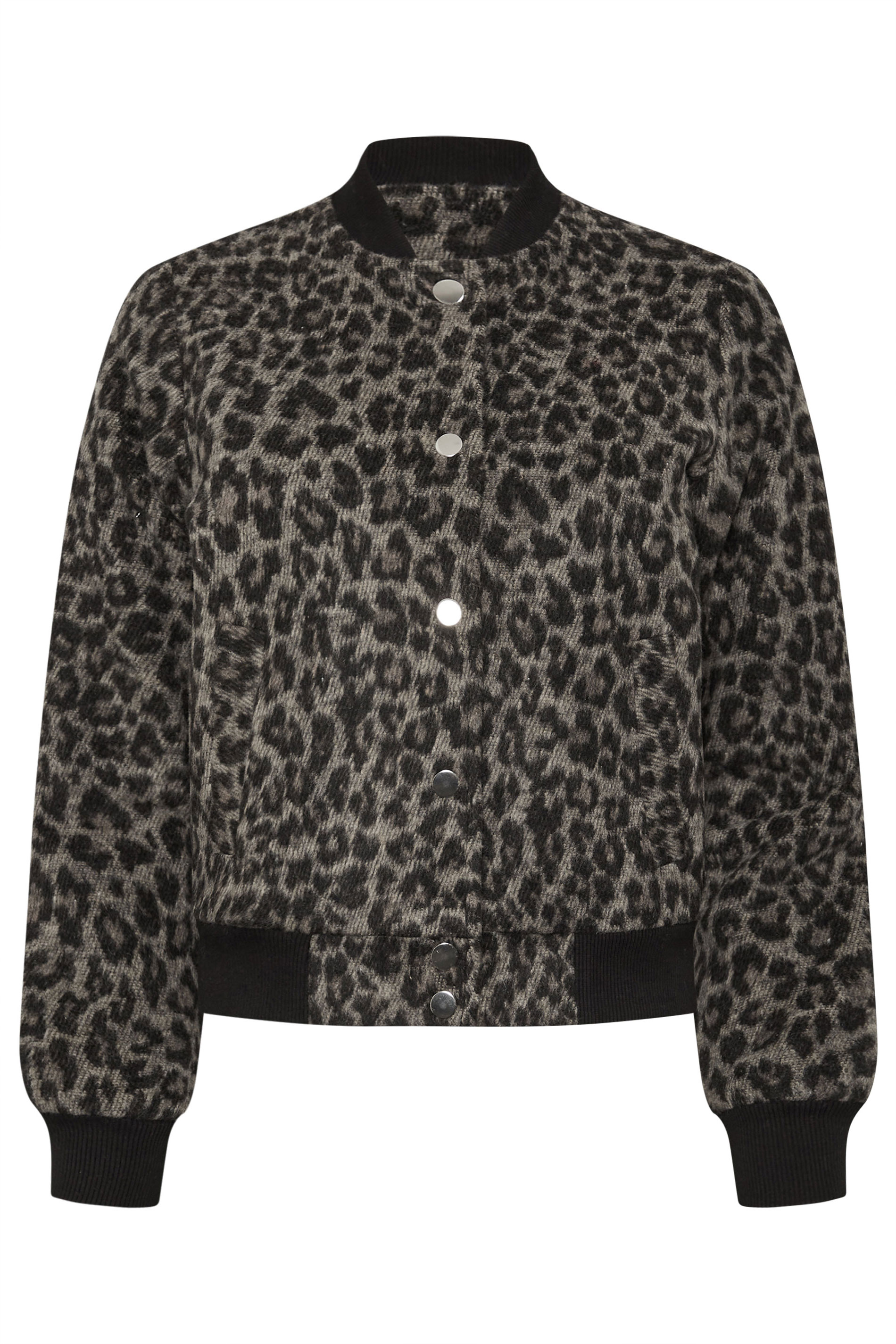 PixieGirl Petite Women's Black Brushed Leopard Print Bomber Jacket | PixieGirl 6