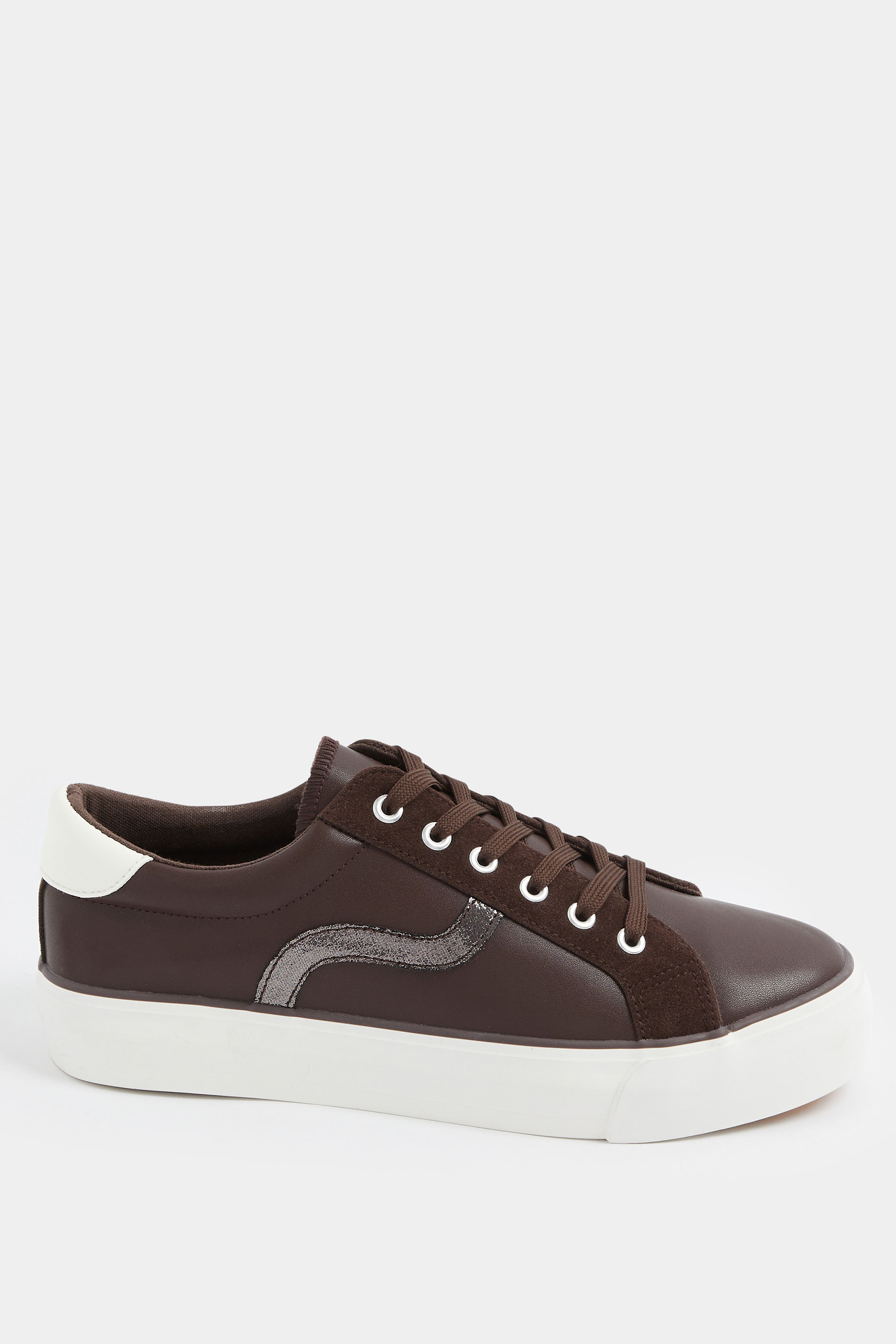 Chocolate Brown Faux Leather Trainers In Extra Wide EEE Fit | Yours Clothing 2