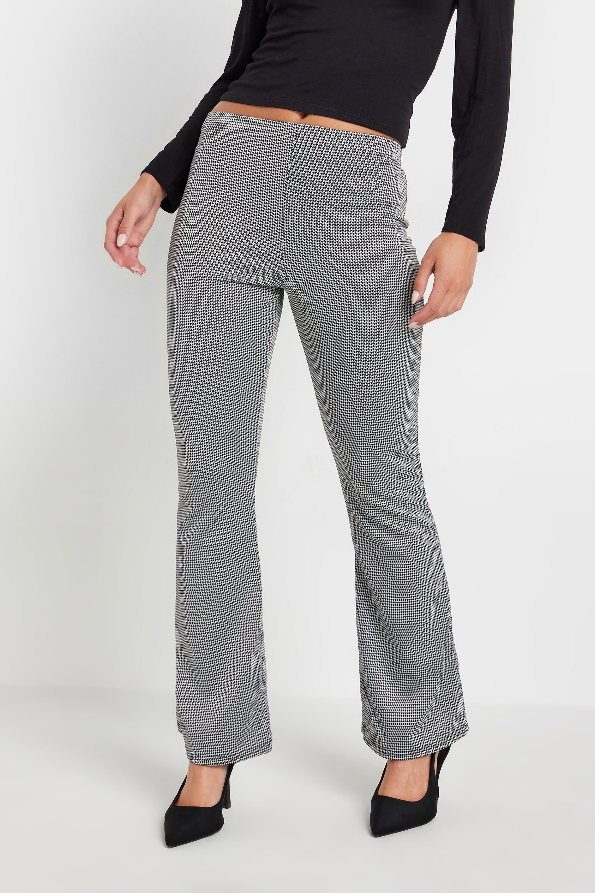 PixieGirl Black & White Dogtooth Kickflare Trousers | PixieGirl  2